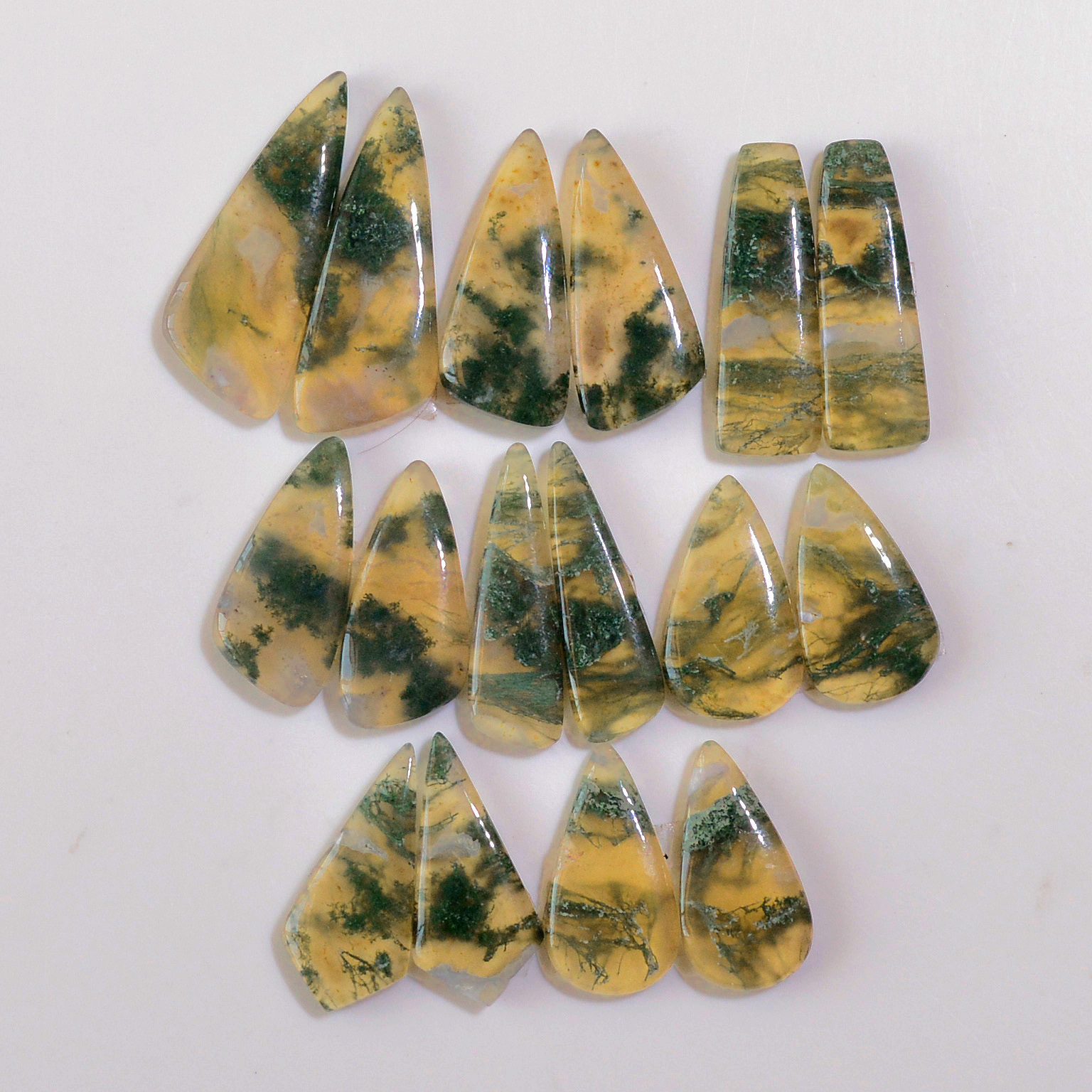 8 Pairs 158 Cts Natural Green Moss Agate Cabochon Gemstone Earrings Pairs Lot 31x11 21x10mm 18757