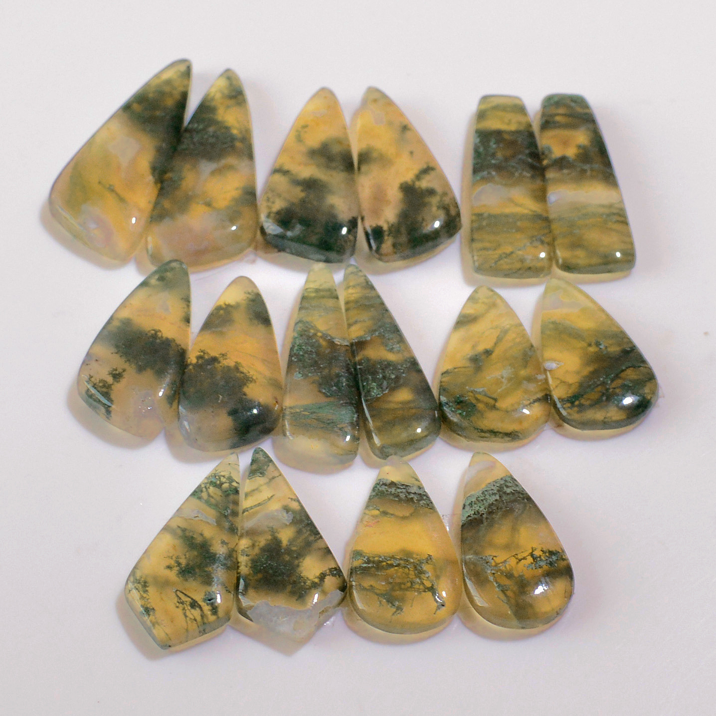 8 Pairs 158 Cts Natural Green Moss Agate Cabochon Gemstone Earrings Pairs Lot 31x11 21x10mm 18757