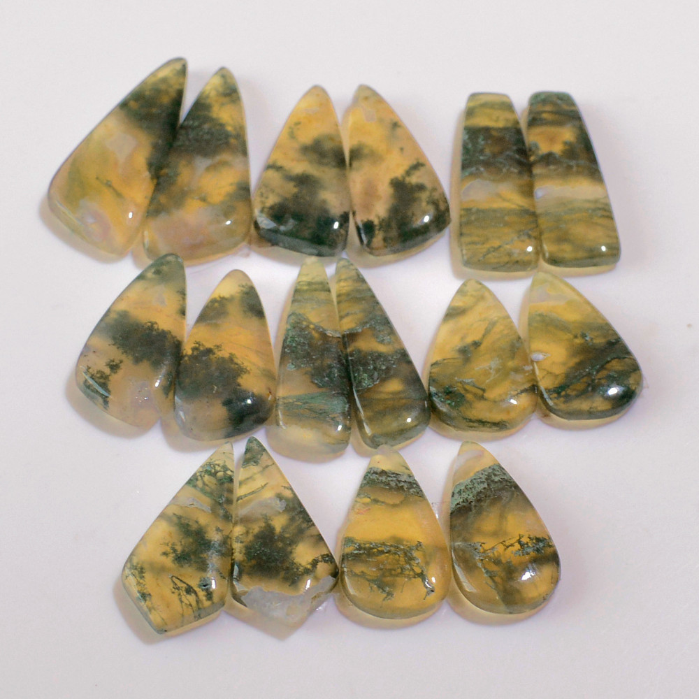 Image of 8 Pairs 158 Cts Natural Green Moss Agate Cabochon Gemstone Earrings Pairs Lot 31x11 21x10mm #18757