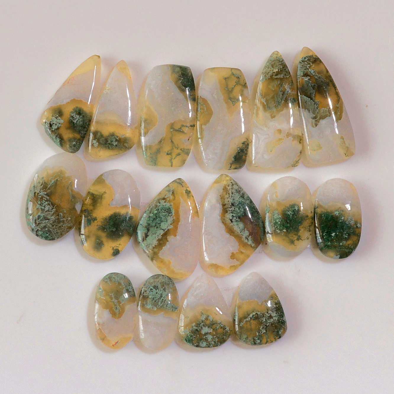 8 Pairs 146 Cts Natural Green Moss Agate Cabochon Gemstone Earrings Pairs Lot 25x9 15x7mm 18758