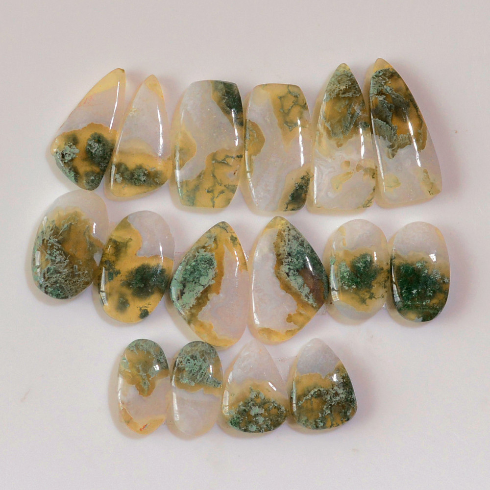 Image of 8 Pairs 146 Cts Natural Green Moss Agate Cabochon Gemstone Earrings Pairs Lot 25x9 15x7mm #18758