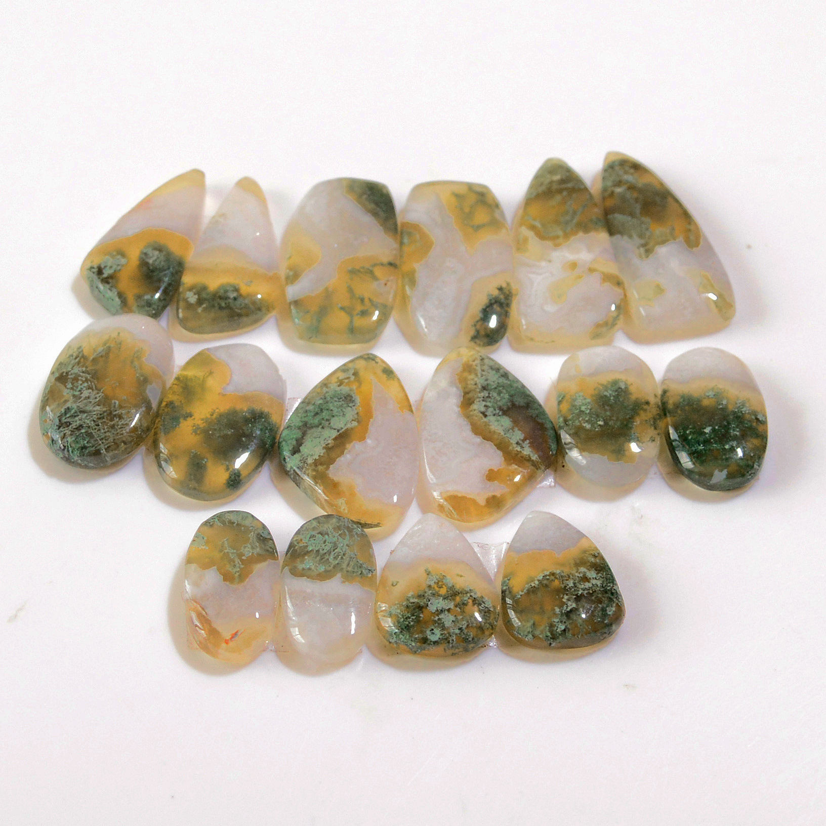 8 Pairs 146 Cts Natural Green Moss Agate Cabochon Gemstone Earrings Pairs Lot 25x9 15x7mm 18758