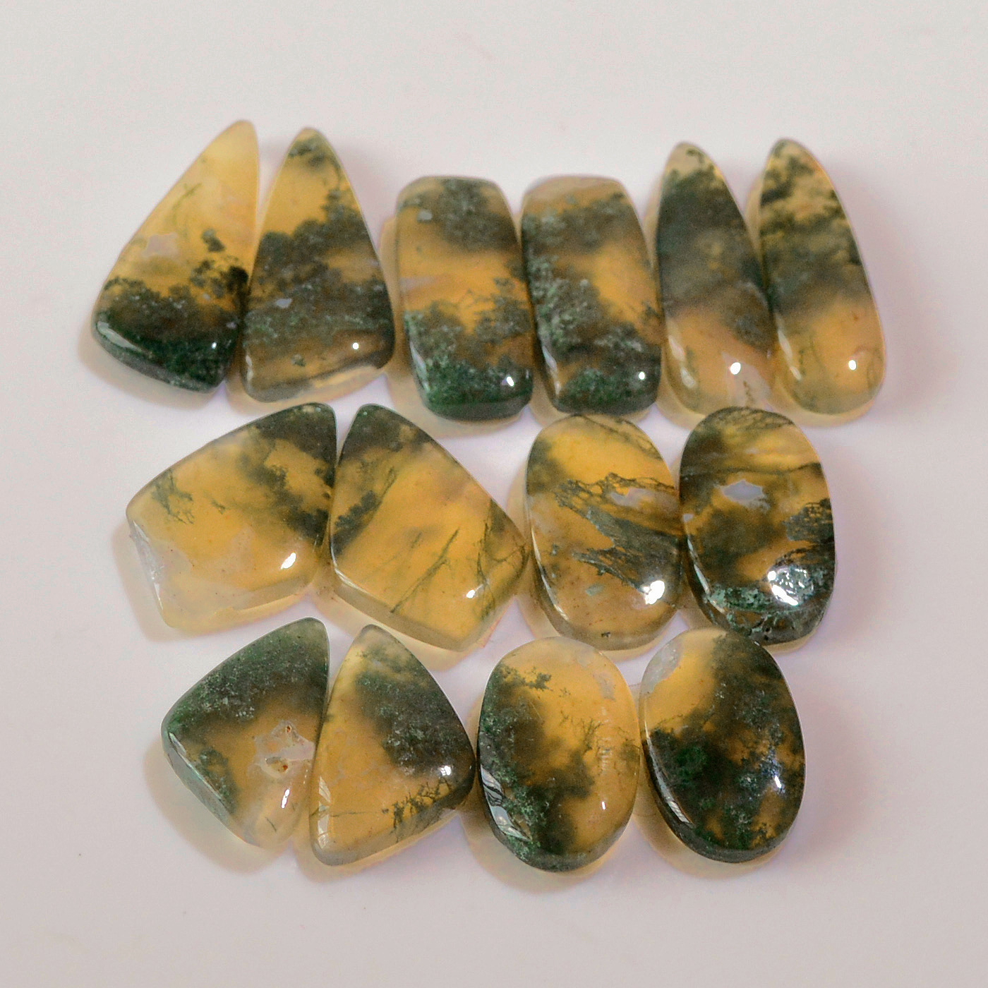 7 Pairs 133 Cts Natural Green Moss Agate Cabochon Gemstone Earrings Pairs Lot 26x11 17x9mm 18759