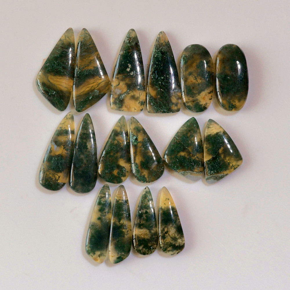 Image of 8 Pairs 149 Cts Natural Green Moss Agate Cabochon Gemstone Earrings Pairs Lot 27x10 21x7mm #18760