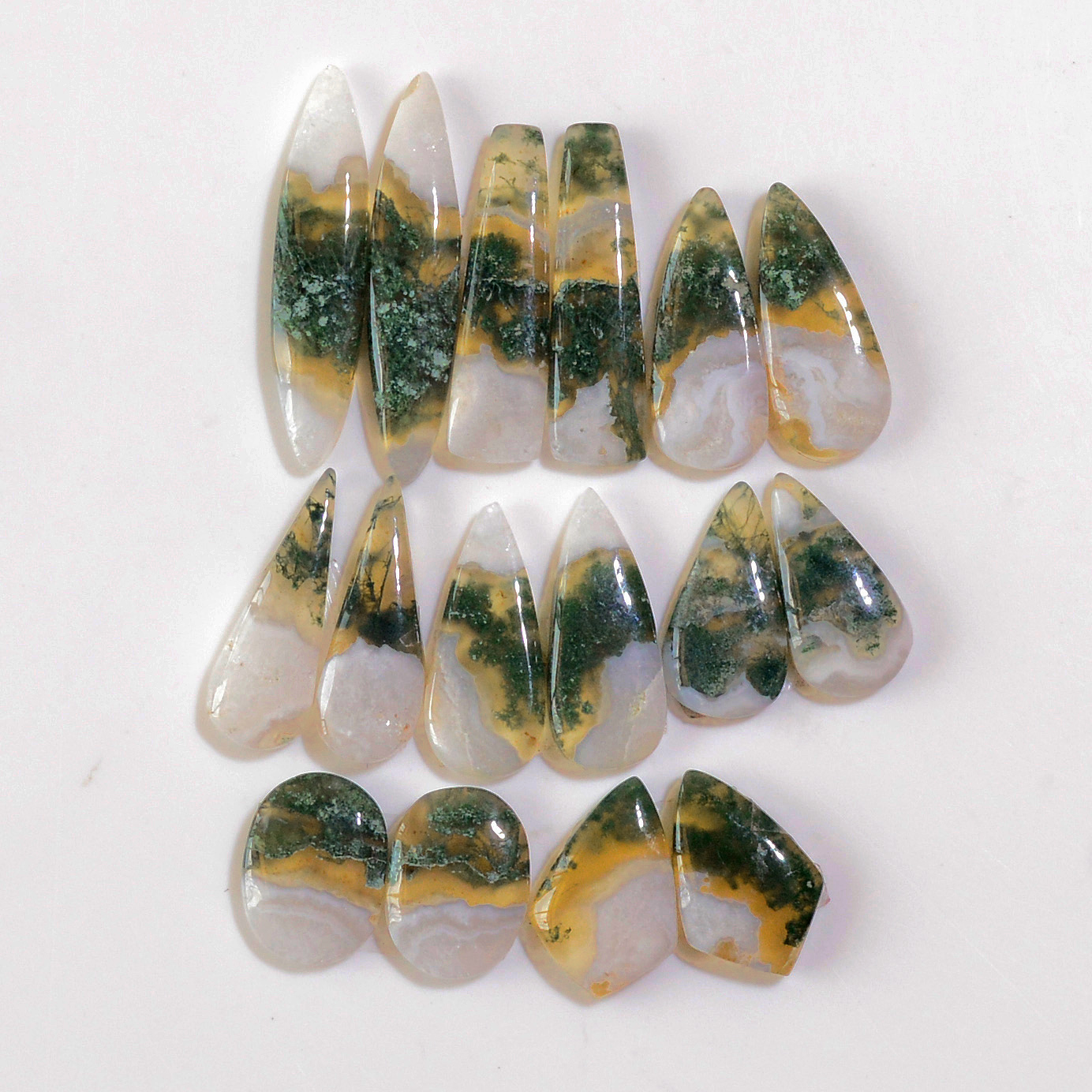 8 Pairs 133 Cts Natural Green Moss Agate Cabochon Gemstone Earrings Pairs Lot 34x6 14x10mm 18761
