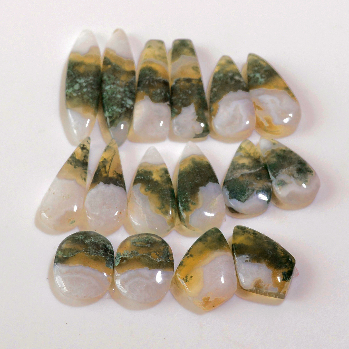 8 Pairs 133 Cts Natural Green Moss Agate Cabochon Gemstone Earrings Pairs Lot 34x6 14x10mm 18761