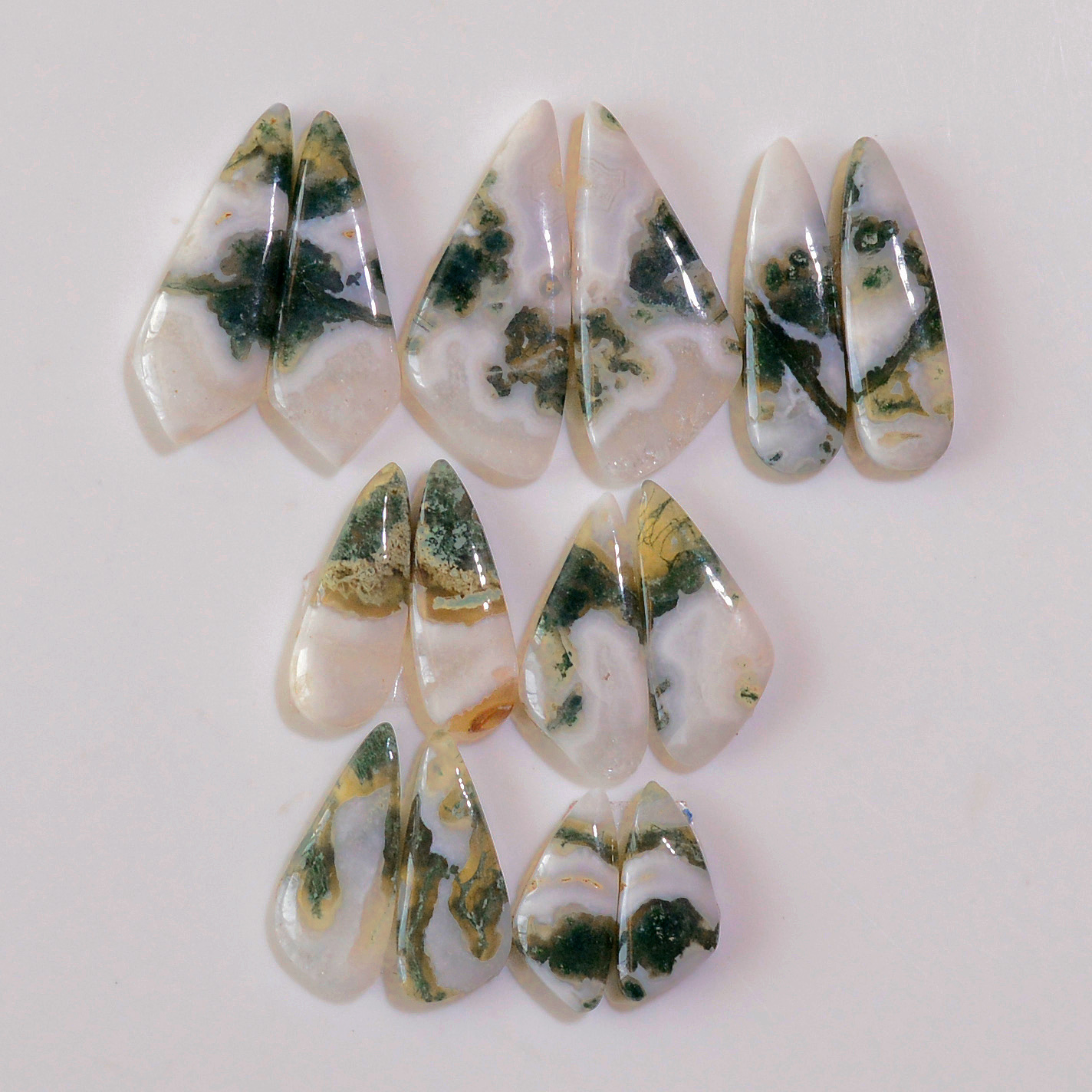 7 Pairs 120 Cts Natural Green Moss Agate Cabochon Gemstone Earrings Pairs Lot 30x12 17x6mm 18762