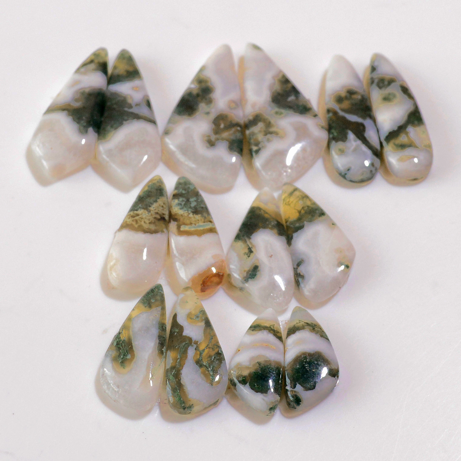 7 Pairs 120 Cts Natural Green Moss Agate Cabochon Gemstone Earrings Pairs Lot 30x12 17x6mm 18762