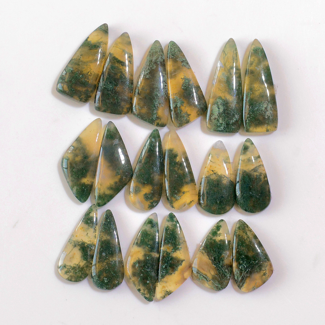 9 Pairs 152 Cts Natural Green Moss Agate Cabochon Gemstone Earrings Pairs Lot 26x8 18x9mm 18763
