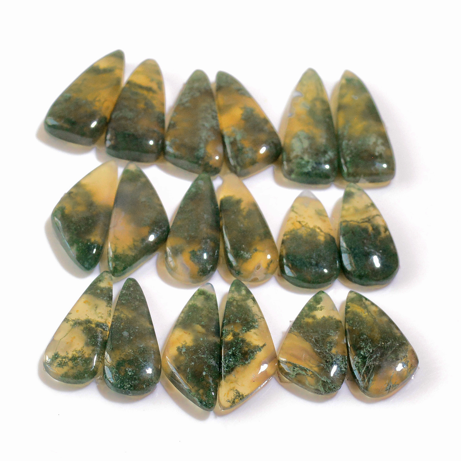 9 Pairs 152 Cts Natural Green Moss Agate Cabochon Gemstone Earrings Pairs Lot 26x8 18x9mm 18763