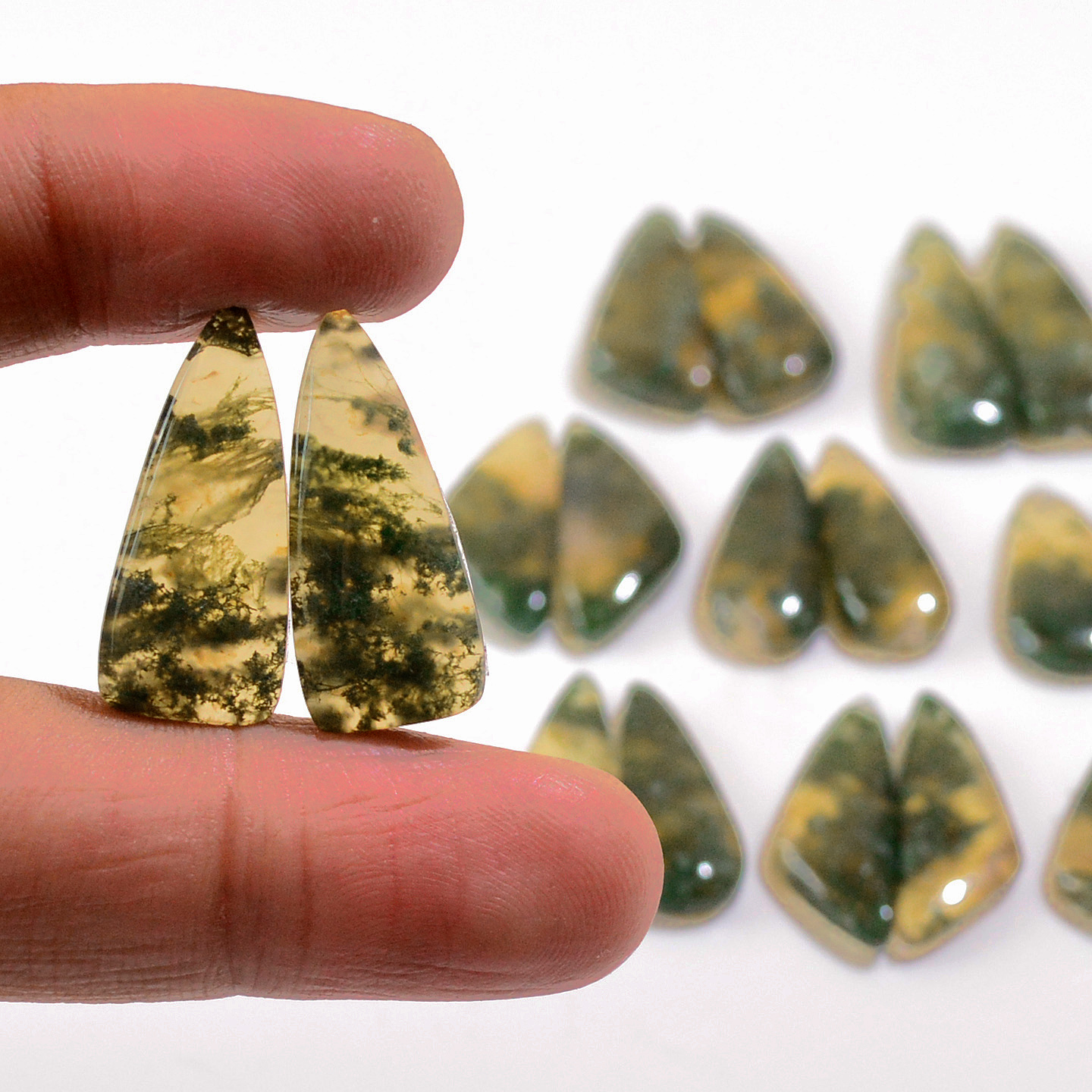 9 Pairs 152 Cts Natural Green Moss Agate Cabochon Gemstone Earrings Pairs Lot 26x8 18x9mm 18763
