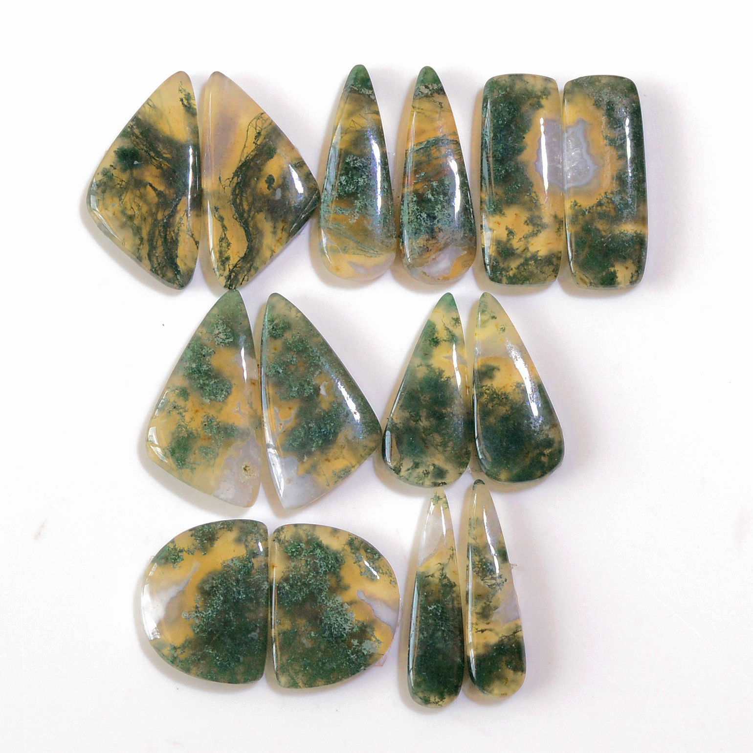 7 Pairs 161 Cts Natural Green Moss Agate Cabochon Gemstone Earrings Pairs Lot 26x12 25x5mm 18764