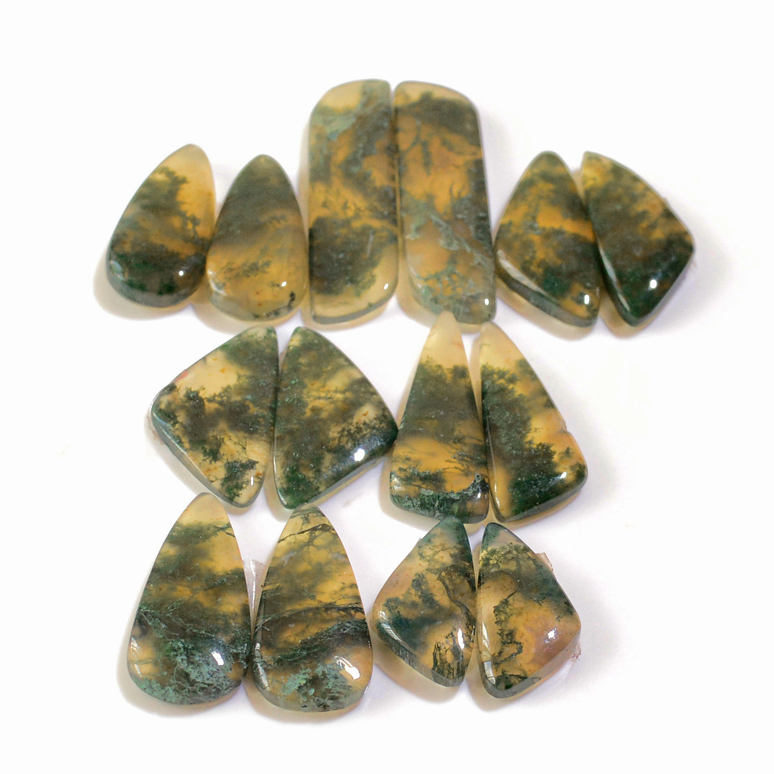 7 Pairs 142 Cts Natural Green Moss Agate Cabochon Gemstone Earrings Pairs Lot 35x8 18x9mm 18766