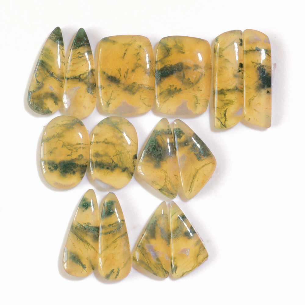 Image of 7 Pairs 146 Cts Natural Green Moss Agate Cabochon Gemstone Earrings Pairs Lot 27x6 20x9mm #18767
