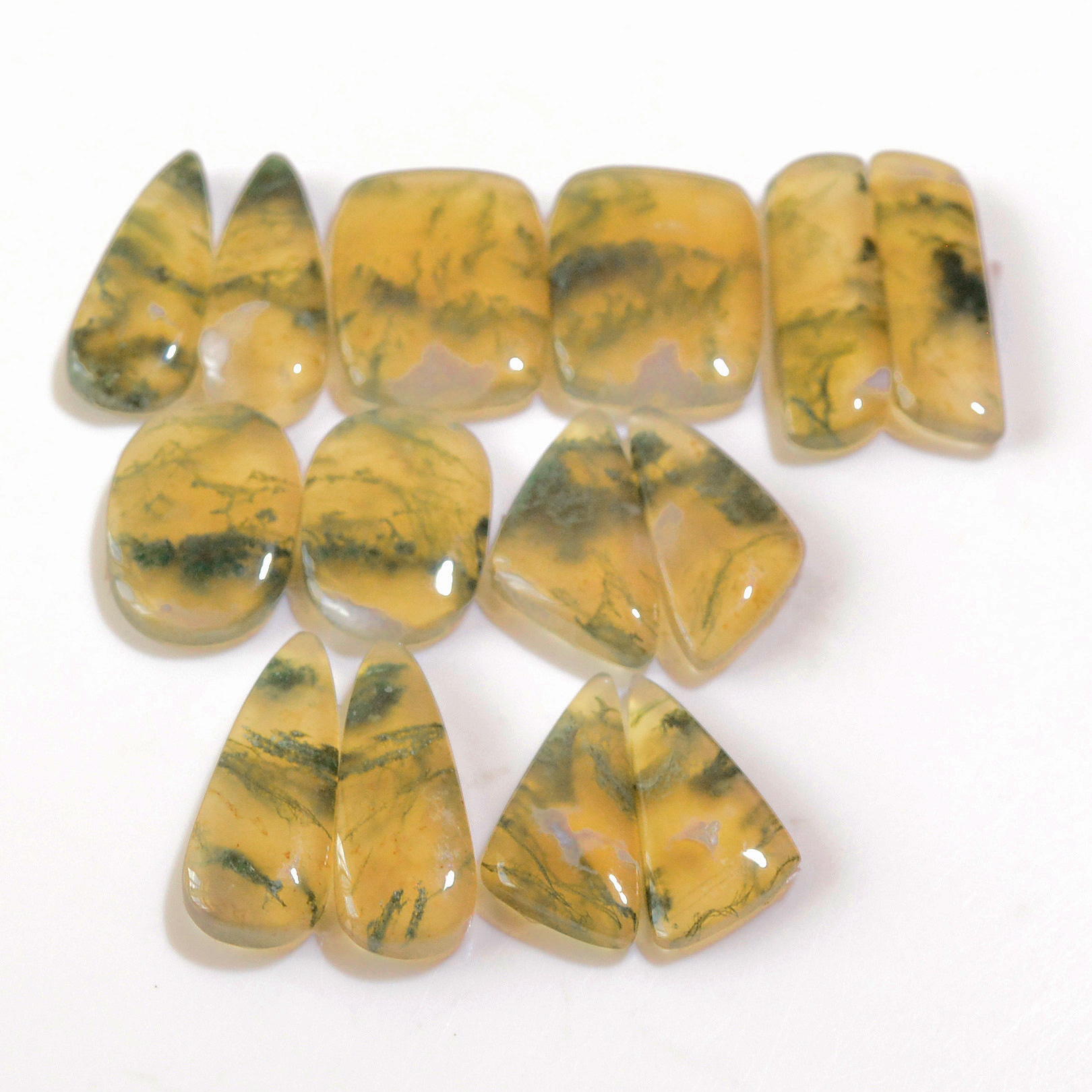 7 Pairs 146 Cts Natural Green Moss Agate Cabochon Gemstone Earrings Pairs Lot 27x6 20x9mm 18767