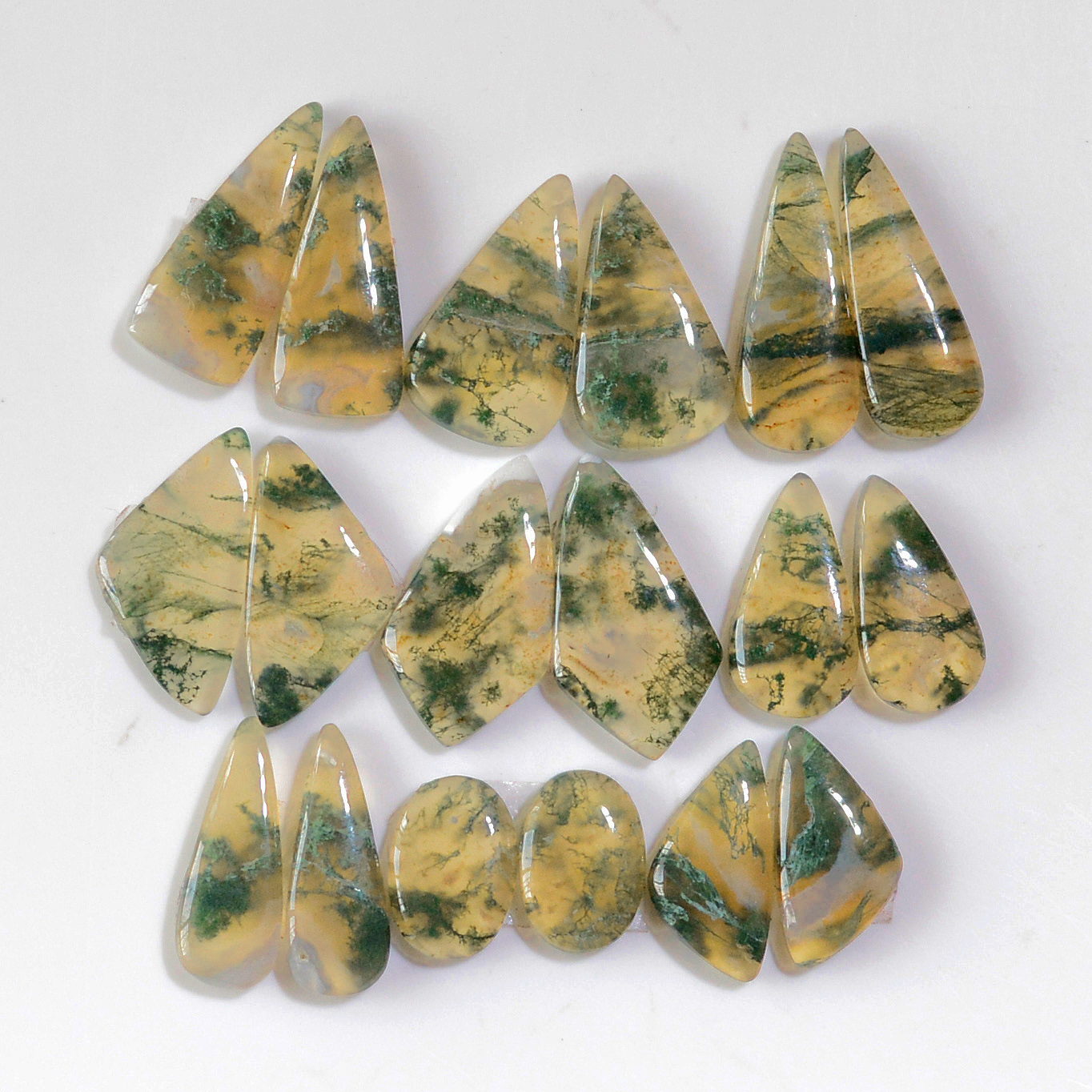 9 Pairs 137 Cts Natural Green Moss Agate Cabochon Gemstone Earrings Pairs Lot 25x8 13x8mm 18768