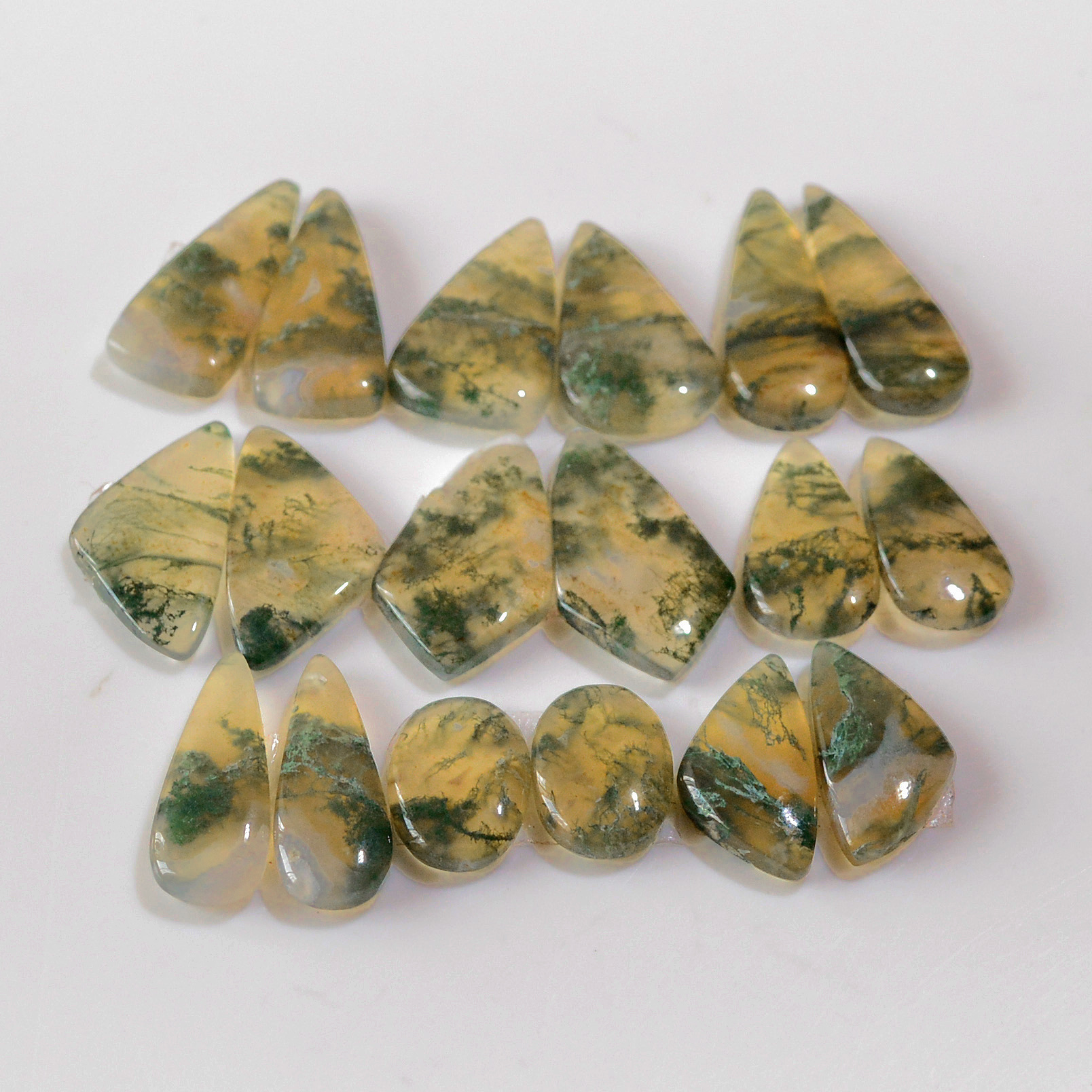 9 Pairs 137 Cts Natural Green Moss Agate Cabochon Gemstone Earrings Pairs Lot 25x8 13x8mm 18768