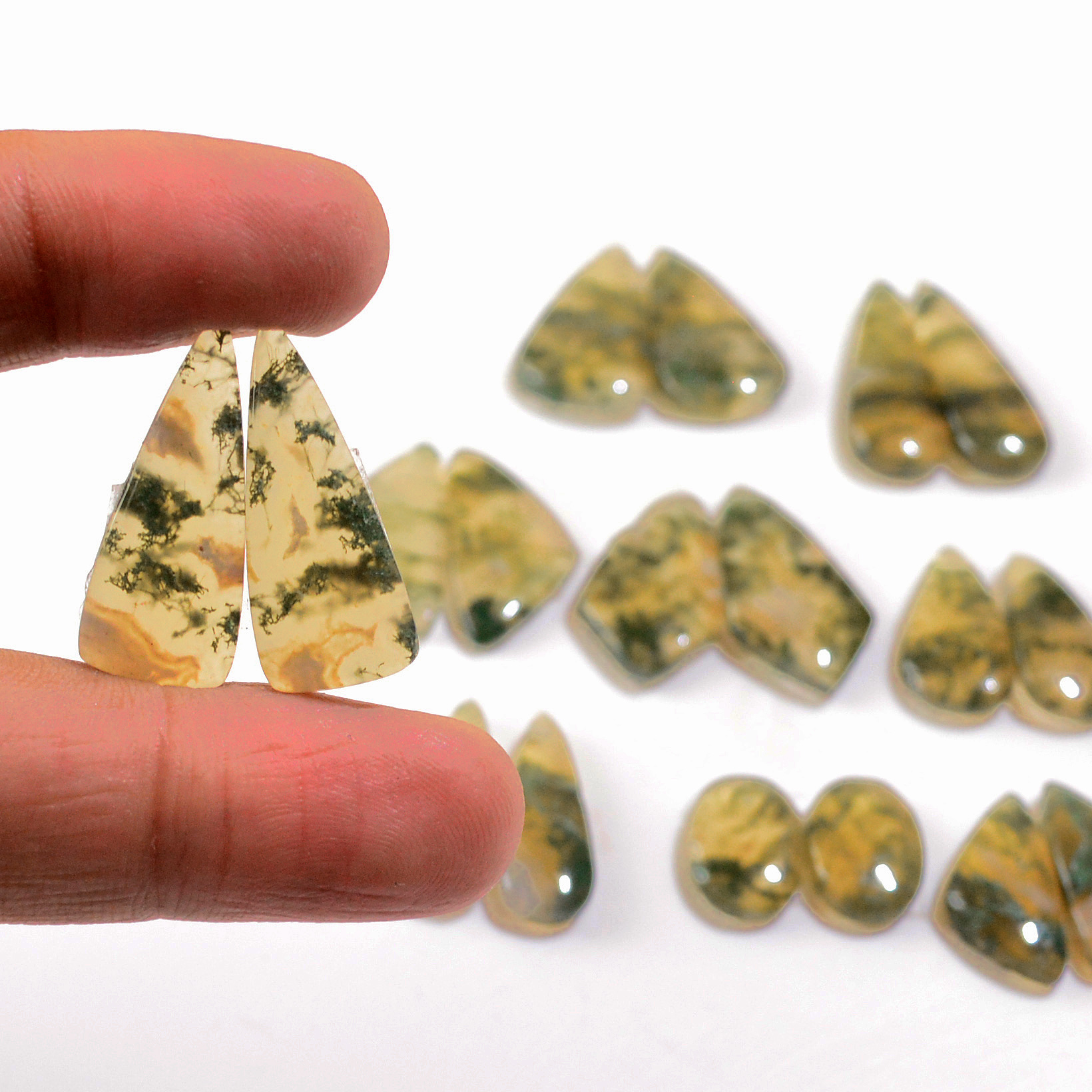 9 Pairs 137 Cts Natural Green Moss Agate Cabochon Gemstone Earrings Pairs Lot 25x8 13x8mm 18768