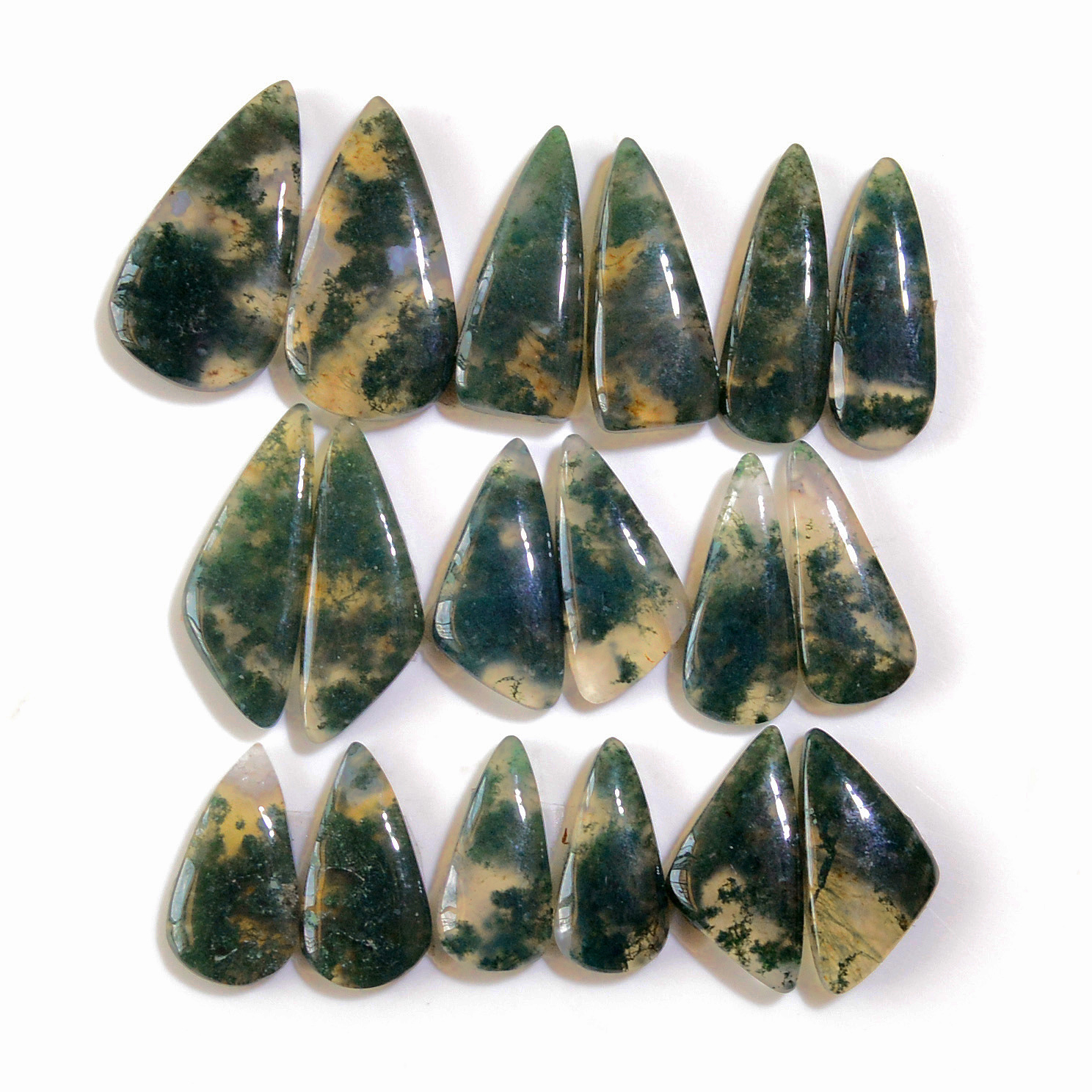 9 Pairs 174 Cts Natural Green Moss Agate Cabochon Gemstone Earrings Pairs Lot 27x13 18x8mm 18769
