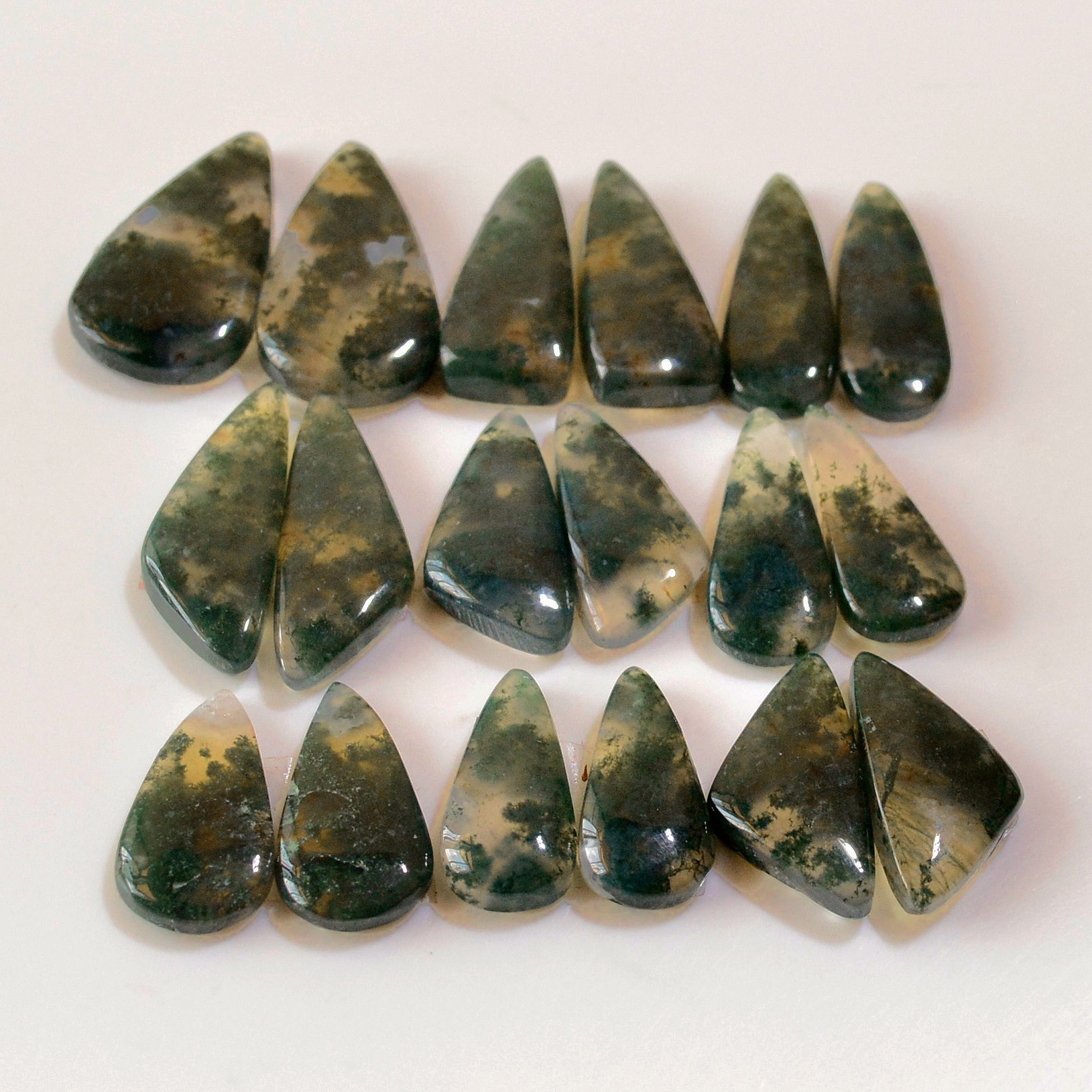 9 Pairs 174 Cts Natural Green Moss Agate Cabochon Gemstone Earrings Pairs Lot  27x13 18x8mm 18769