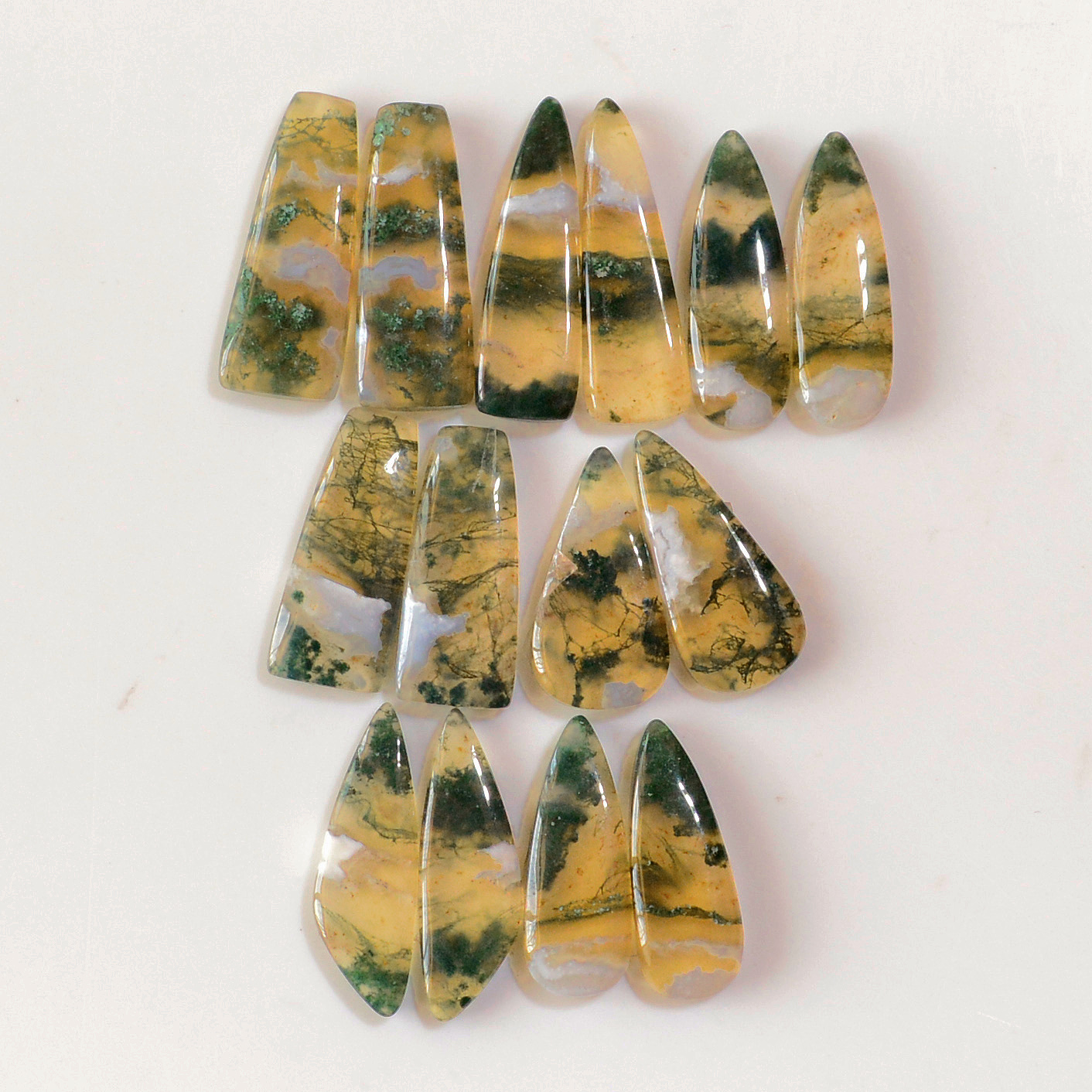 7 Pairs 147 Cts Natural Green Moss Agate Cabochon Gemstone Earrings Pairs Lot 28x7 23x8mm 18770