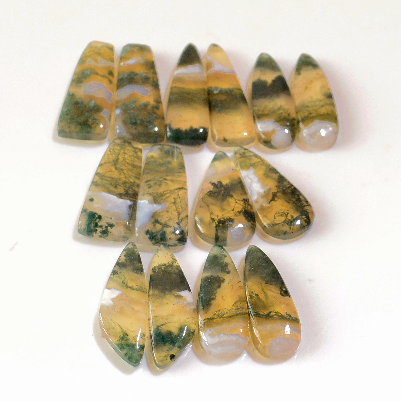 7 Pairs 147 Cts Natural Green Moss Agate Cabochon Gemstone Earrings Pairs Lot 28x7 23x8mm 18770