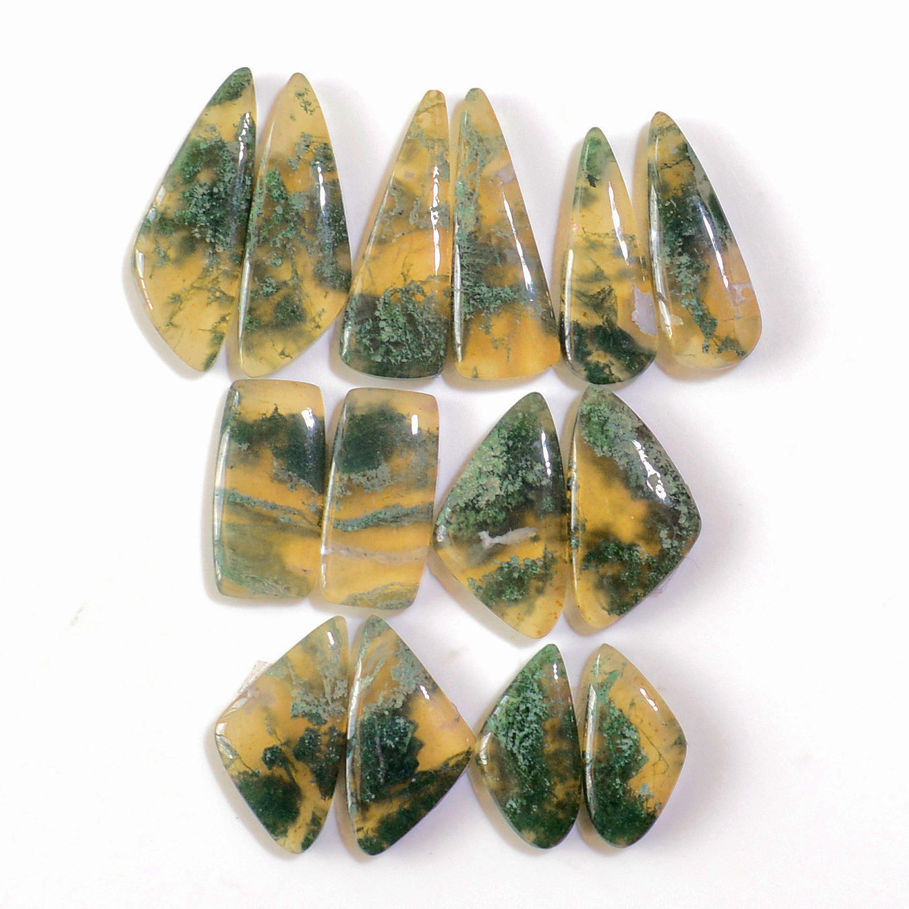 7 Pairs 145 Cts Natural Green Moss Agate Cabochon Gemstone Earrings Pairs Lot 30x9 19x9mm 18771