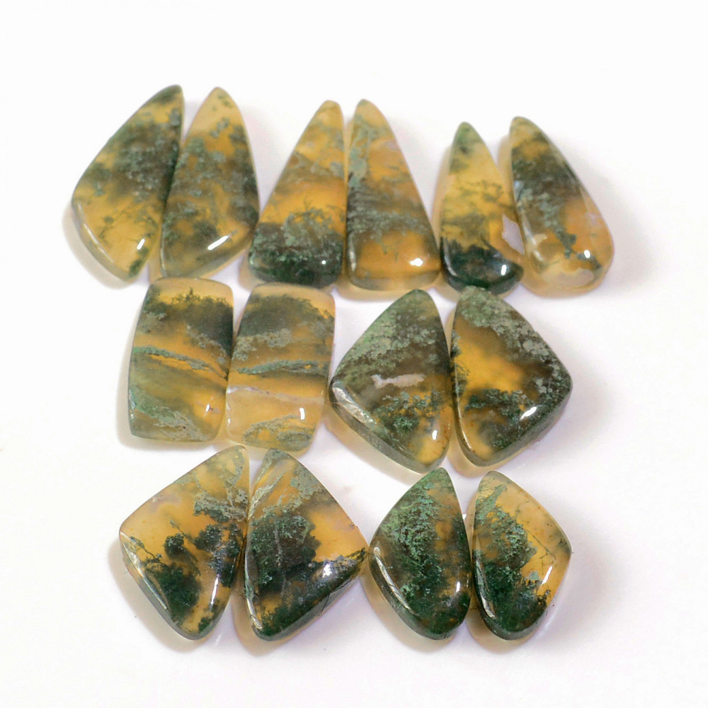 Image of 7 Pairs 145 Cts Natural Green Moss Agate Cabochon Gemstone Earrings Pairs Lot 30x9 19x9mm #18771
