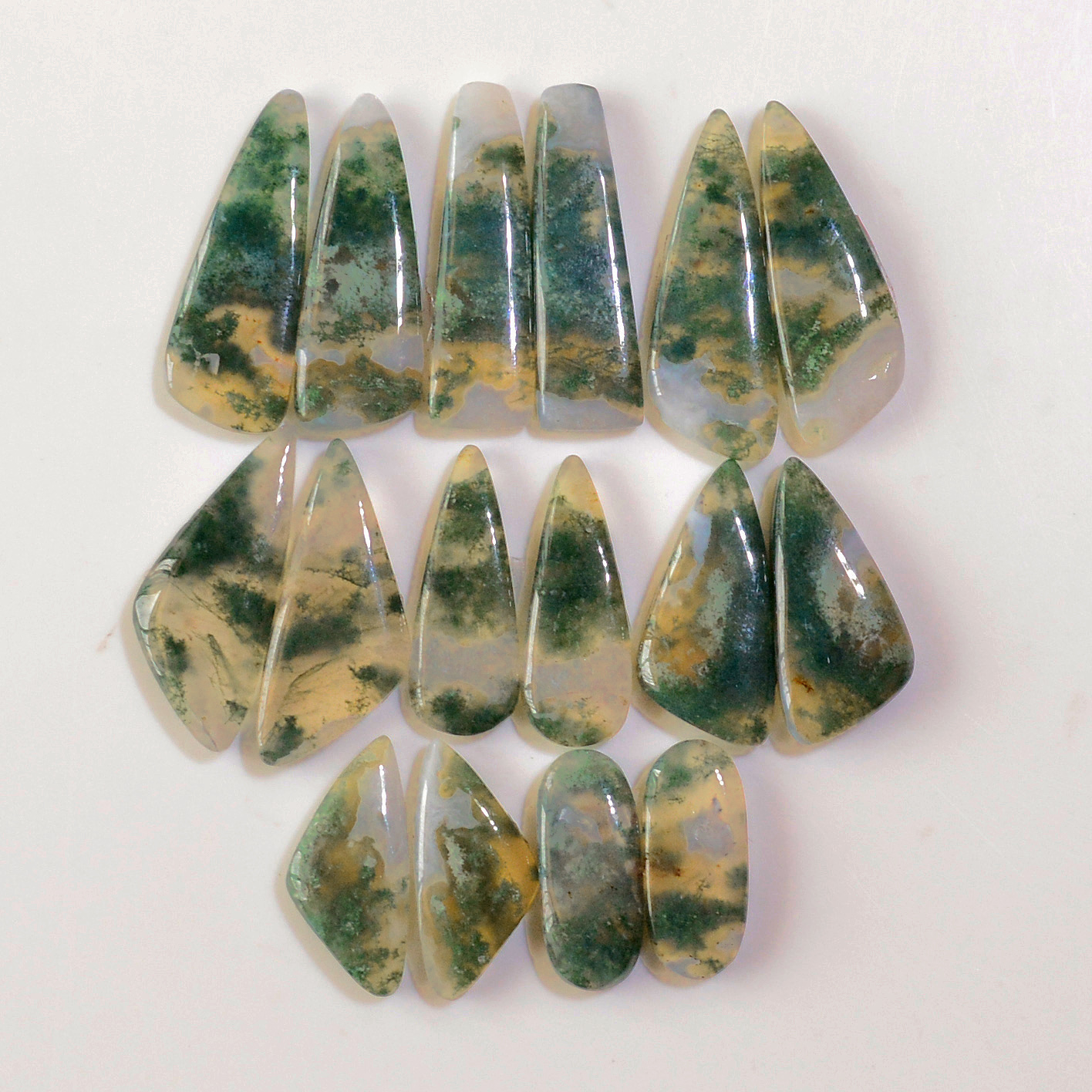 8 Pairs 176 Cts Natural Green Moss Agate Cabochon Gemstone Earrings Pairs Lot 31x9 19x7mm 18774