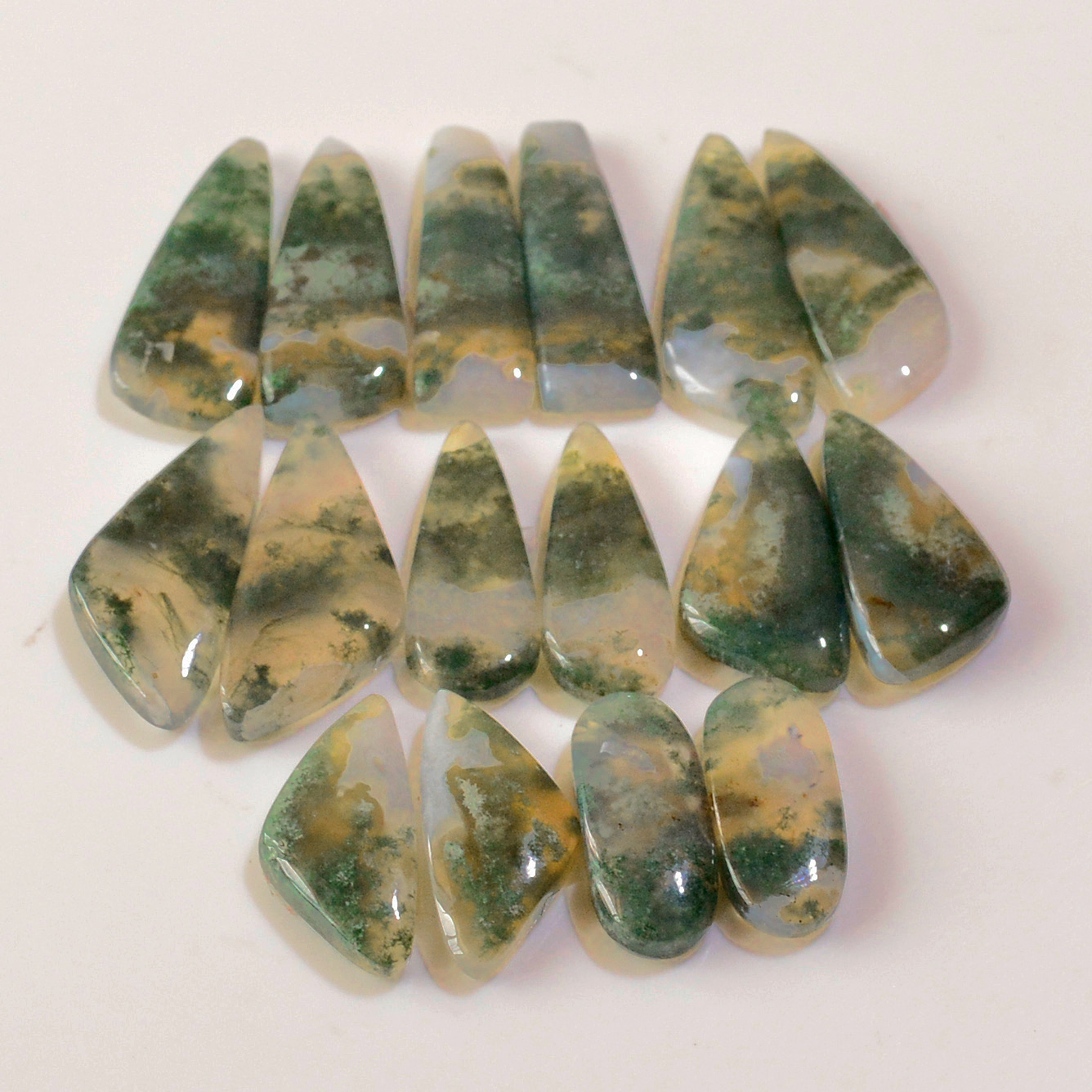 8 Pairs 176 Cts Natural Green Moss Agate Cabochon Gemstone Earrings Pairs Lot 31x9 19x7mm 18774