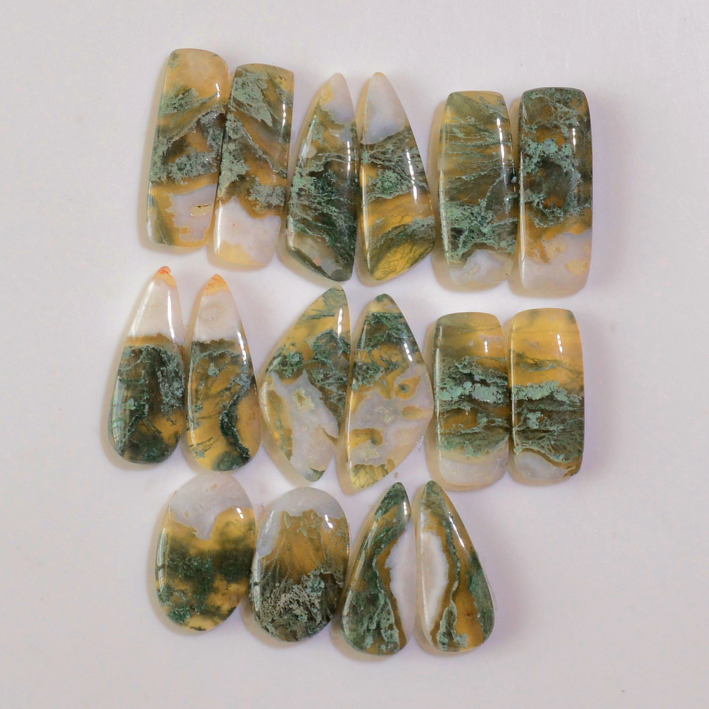 8 Pairs 159 Cts Natural Green Moss Agate Cabochon Gemstone Earrings Pairs Lot 26x8 21x8mm 18776