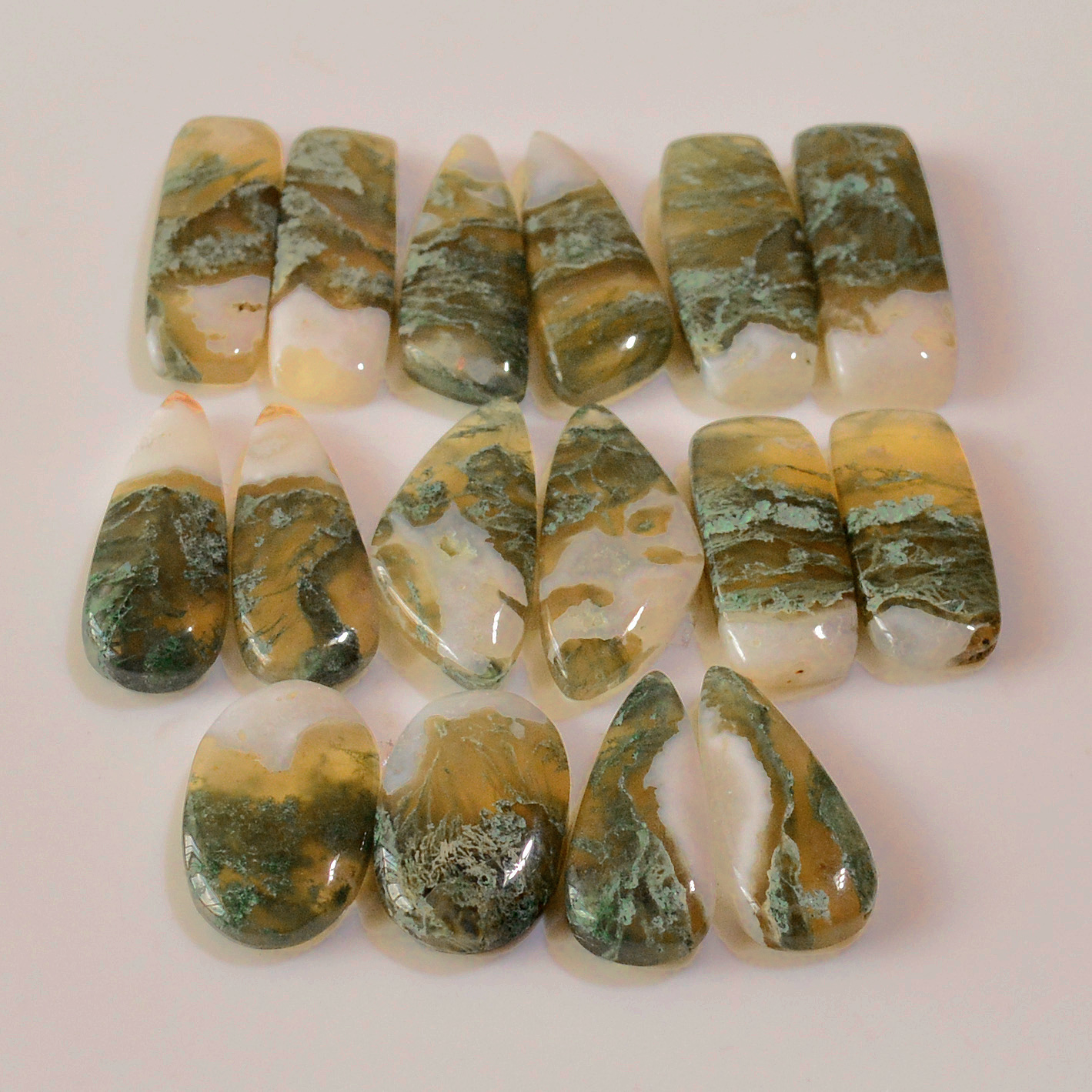 8 Pairs 159 Cts Natural Green Moss Agate Cabochon Gemstone Earrings Pairs Lot 26x8 21x8mm 18776
