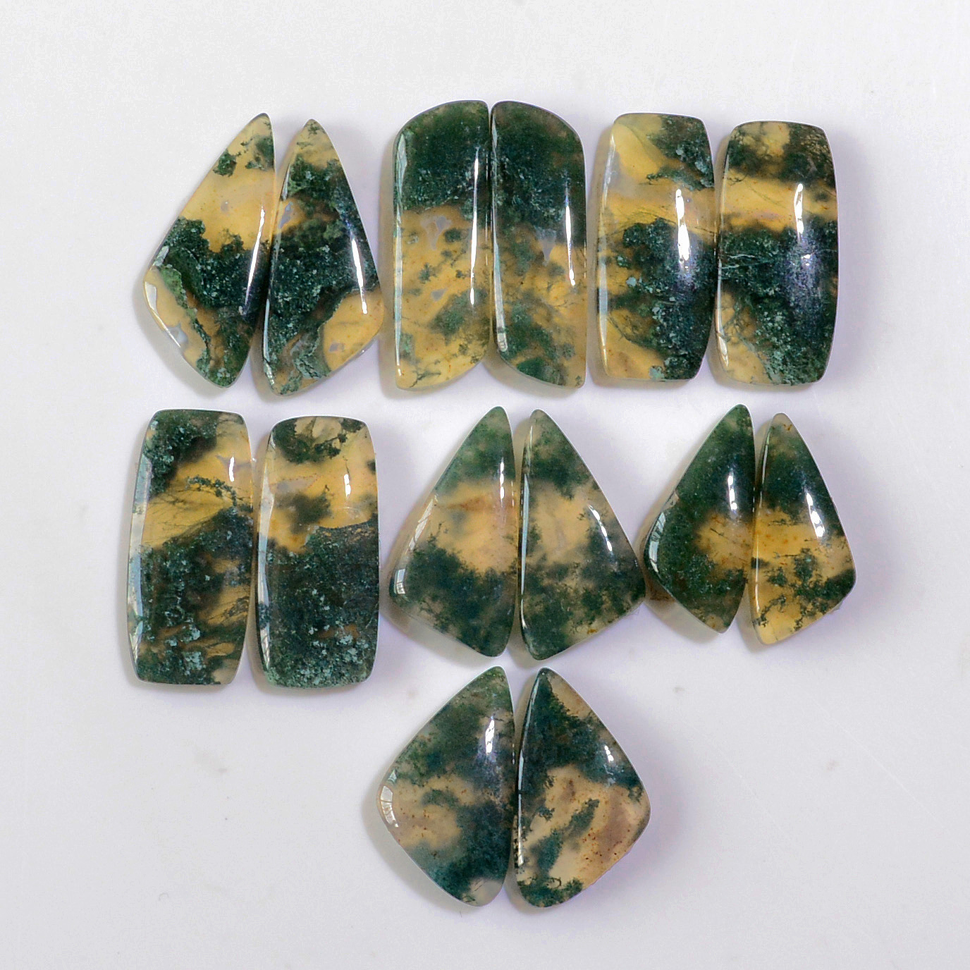 7 Pairs 148 Cts Natural Green Moss Agate Cabochon Gemstone Earrings Pairs Lot 26x8 20x8mm 18777