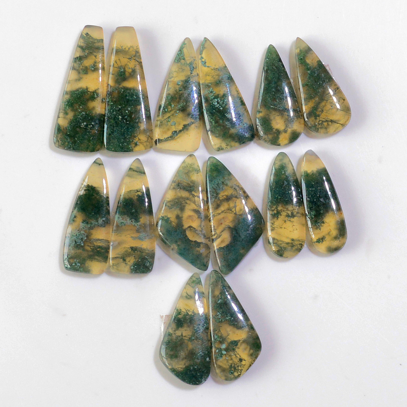 7 Pairs 134 Cts Natural Green Moss Agate Cabochon Gemstone Handmade Earrings Pairs Lot 28x9 23x7mm 18778