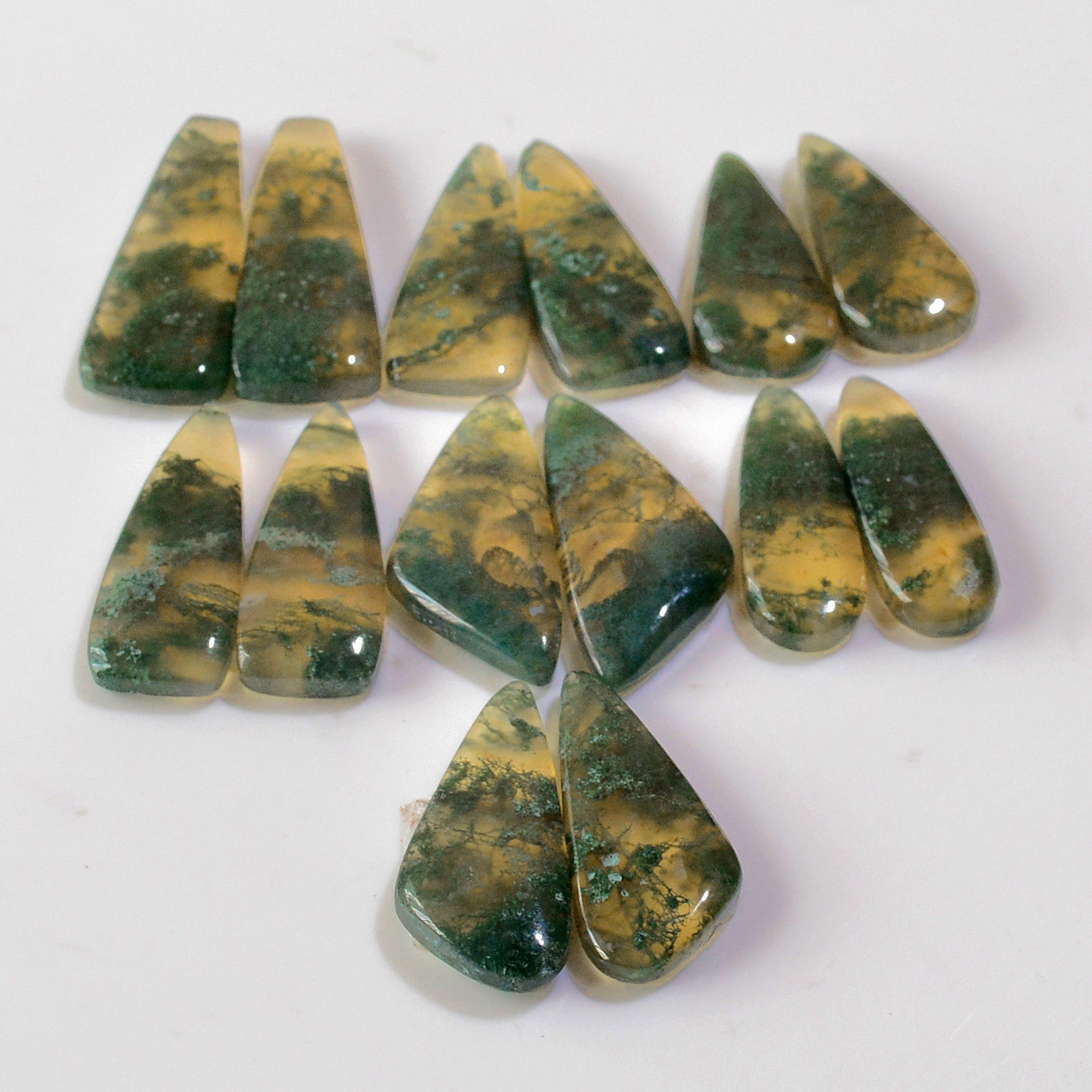 7 Pairs 134 Cts Natural Green Moss Agate Cabochon Gemstone Handmade Earrings Pairs Lot 28x9 23x7mm 18778