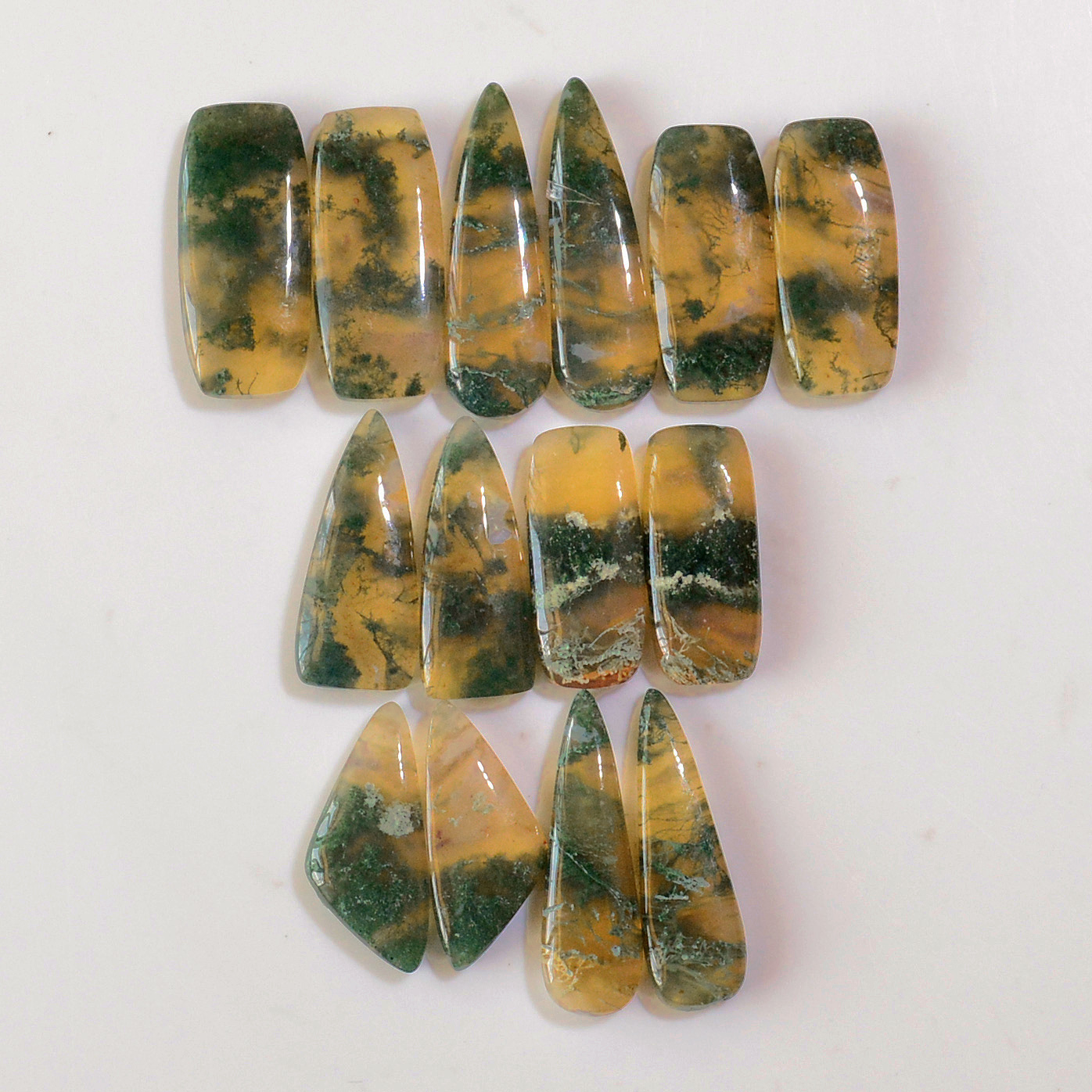 7 Pairs 170 Cts Natural Green Moss Agate Cabochon Gemstone Hnadmade Earrings Pairs Lot 28x8 22x9mm 18779
