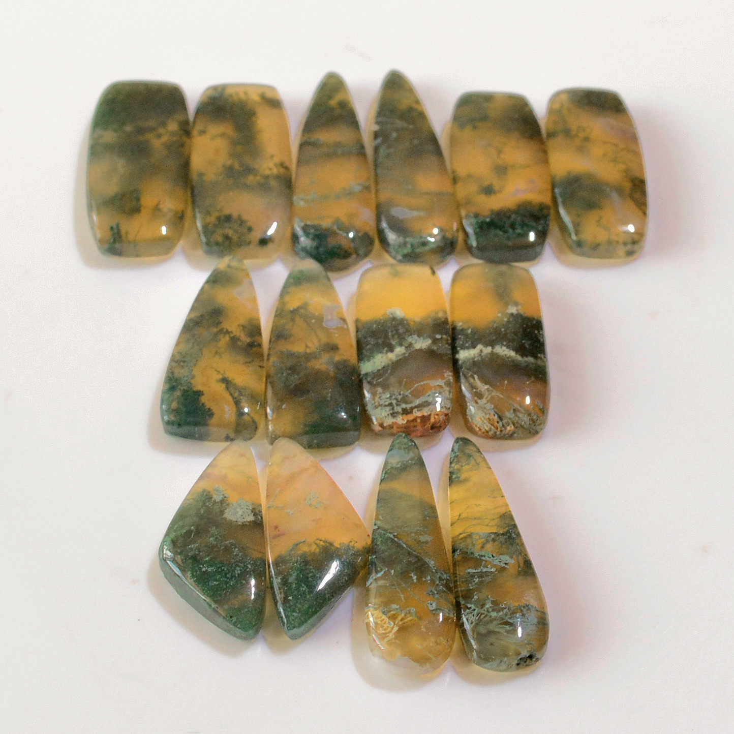7 Pairs 170 Cts Natural Green Moss Agate Cabochon Gemstone Hnadmade Earrings Pairs Lot 28x8 22x9mm 18779