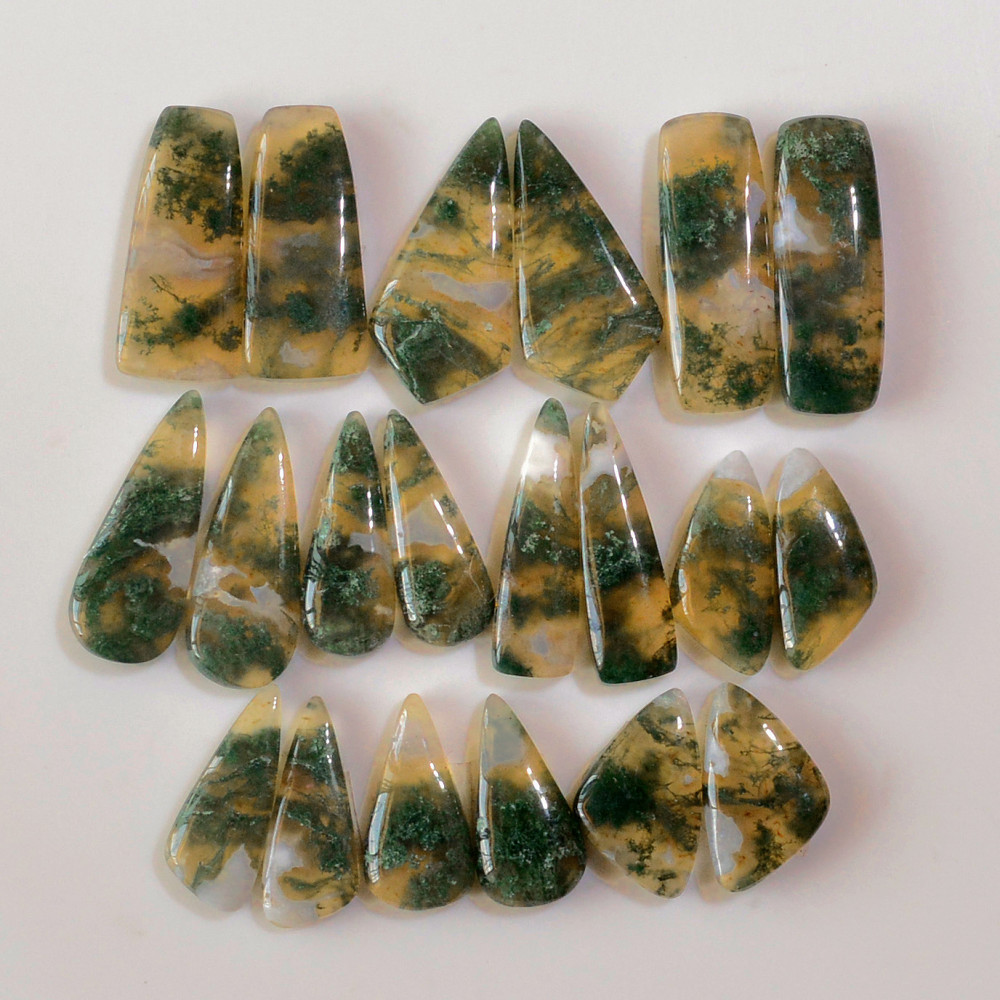 Image of 10 Pairs 206 Cts Natural Green Moss Agate Cabochon Gemstone Hnadmade Earrings Pairs Lot 27x8 19x8mm #18780