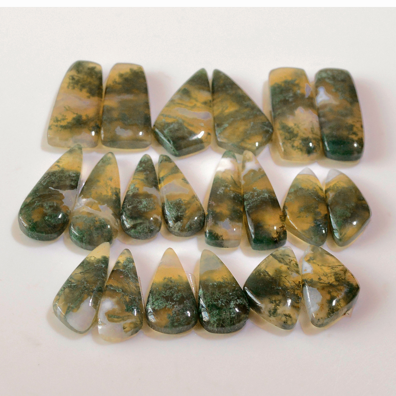 10 Pairs 206 Cts Natural Green Moss Agate Cabochon Gemstone Hnadmade Earrings Pairs Lot 27x8 19x8mm 18780