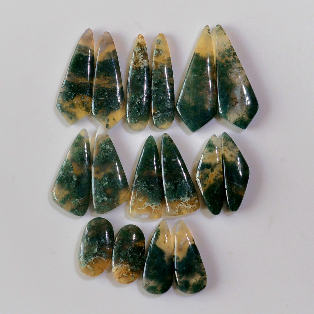 Image of 8 Pairs 187 Cts Natural Green Moss Agate Cabochon Gemstone Hnadmade Earrings Pairs Lot 35x12 17x9mm #18781