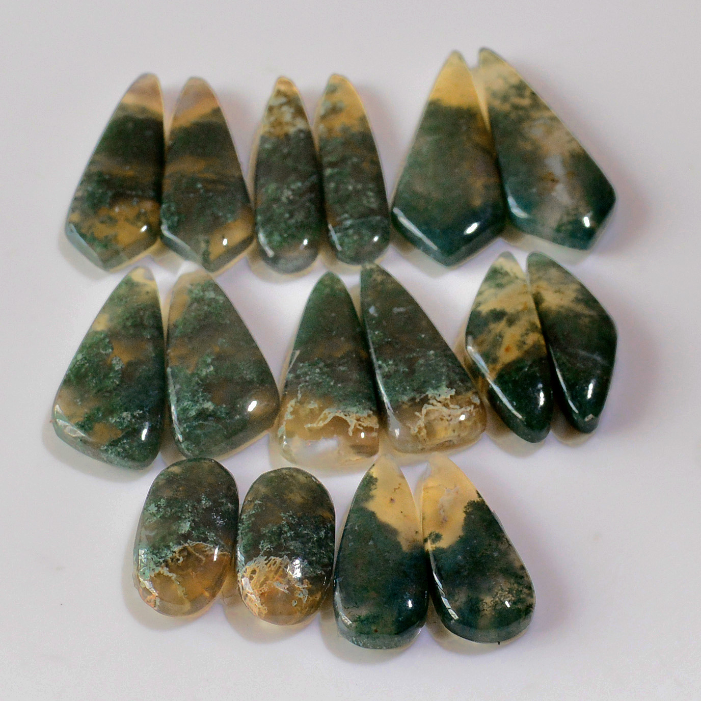 8 Pairs 187 Cts Natural Green Moss Agate Cabochon Gemstone Hnadmade Earrings Pairs Lot 35x12 17x9mm 18781