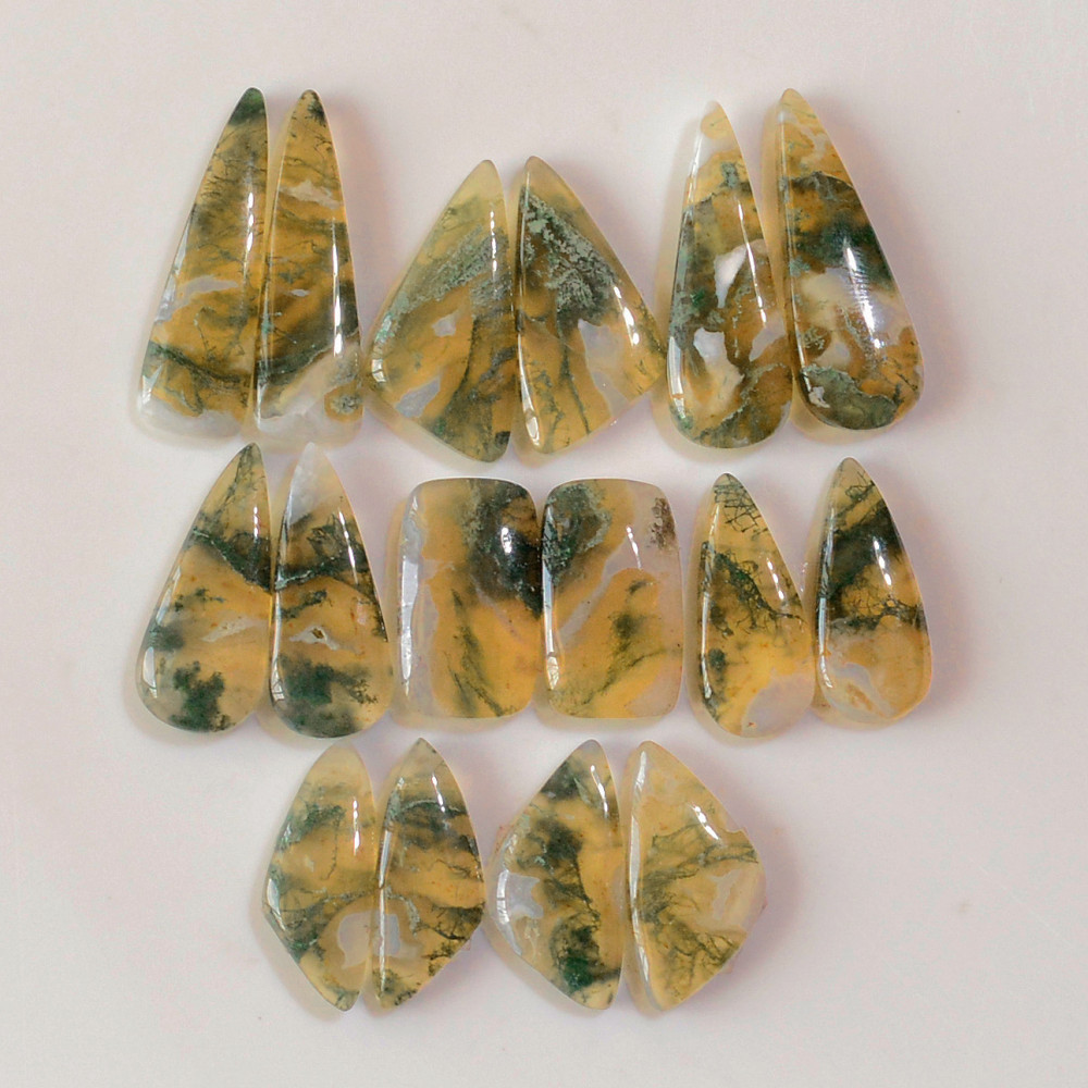 Image of 8 Pairs 138 Cts Natural Green Moss Agate Cabochon Gemstone Hnadmade Earrings Pairs Lot 27x8 20x7mm #18782