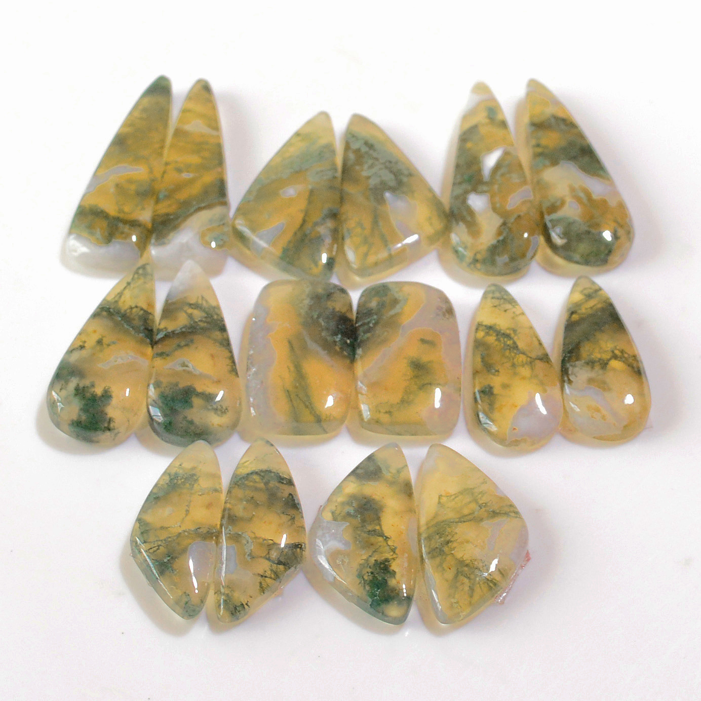 8 Pairs 138 Cts Natural Green Moss Agate Cabochon Gemstone Hnadmade Earrings Pairs Lot 27x8 20x7mm 18782