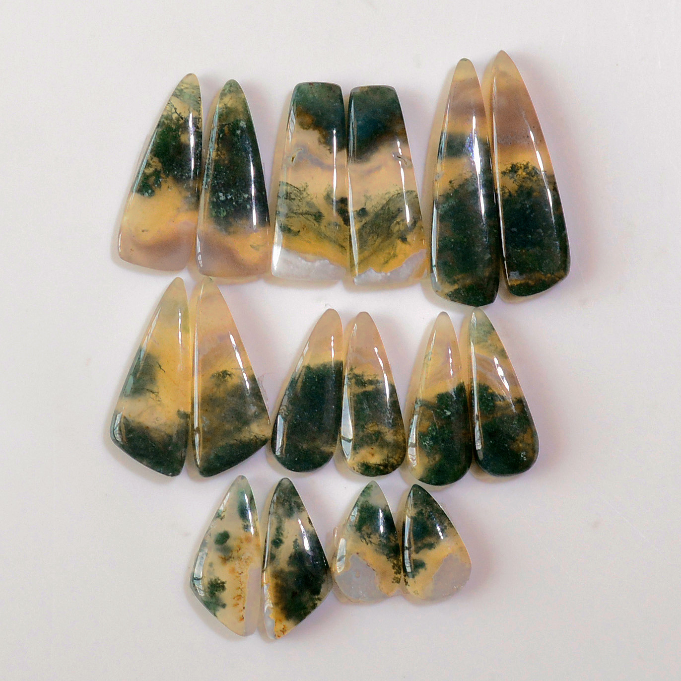 8 Pairs 163 Cts Natural Moss Agate Cabochon Earrings Pairs For Silver Gemstone Jewelry 32x9 18x7mm 18883