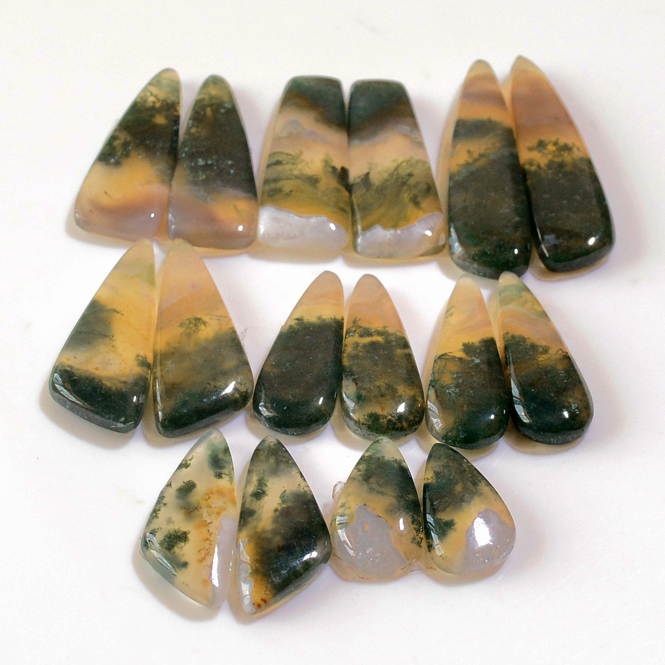 8 Pairs 163 Cts Natural Moss Agate Cabochon Earrings Pairs For Silver Gemstone Jewelry  32x9 18x7mm 18883