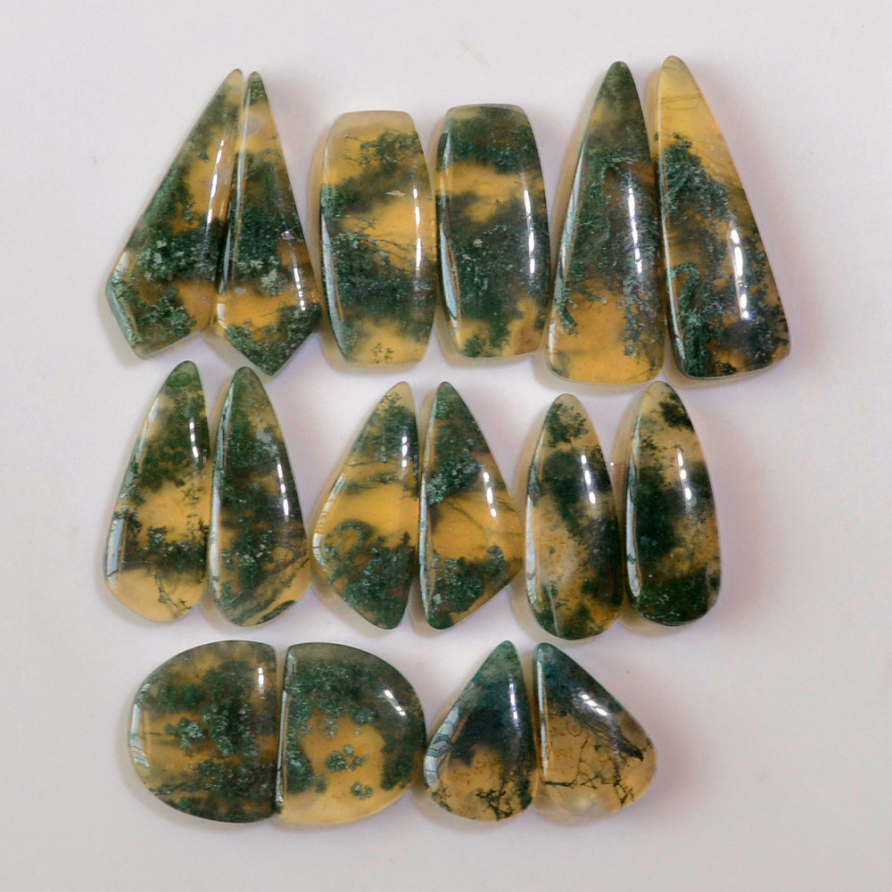 Image of 8 Pairs 189 Cts Natural Green Moss Agate Cabochon Gemstone Hnadmade Earrings Pairs Lot 33x10 17x10mm #18784