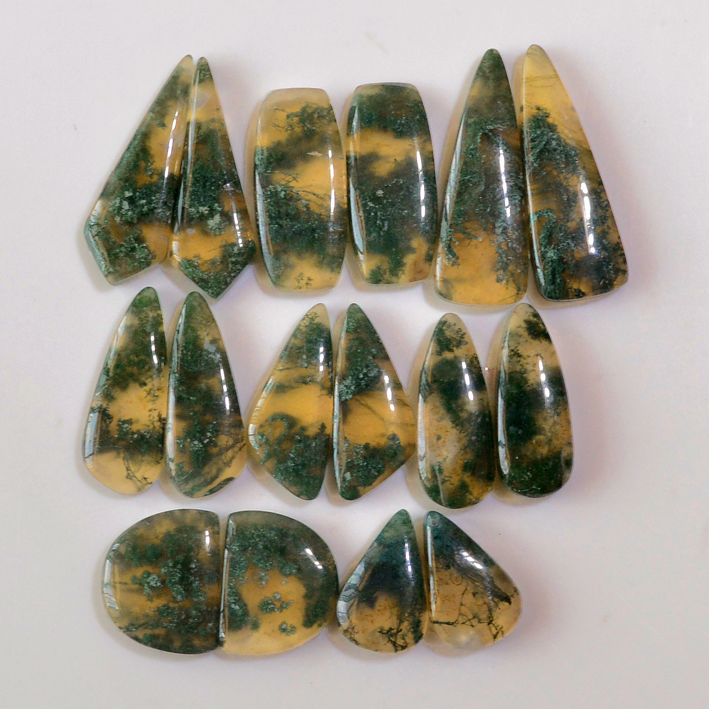 8 Pairs 144 Cts Natural Moss Agate Cabochon Earrings Pairs For Silver Gemstone Jewelry 33x11 15x8mm 18884