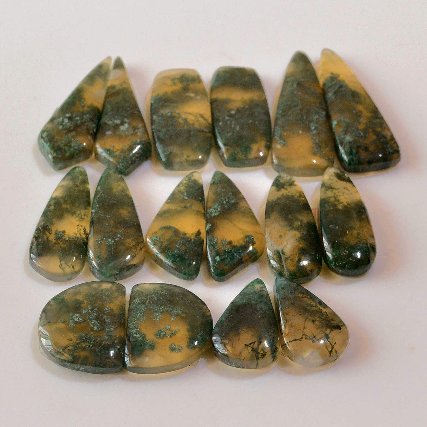 8 Pairs 144 Cts Natural Moss Agate Cabochon Earrings Pairs For Silver Gemstone Jewelry  33x11 15x8mm 18884