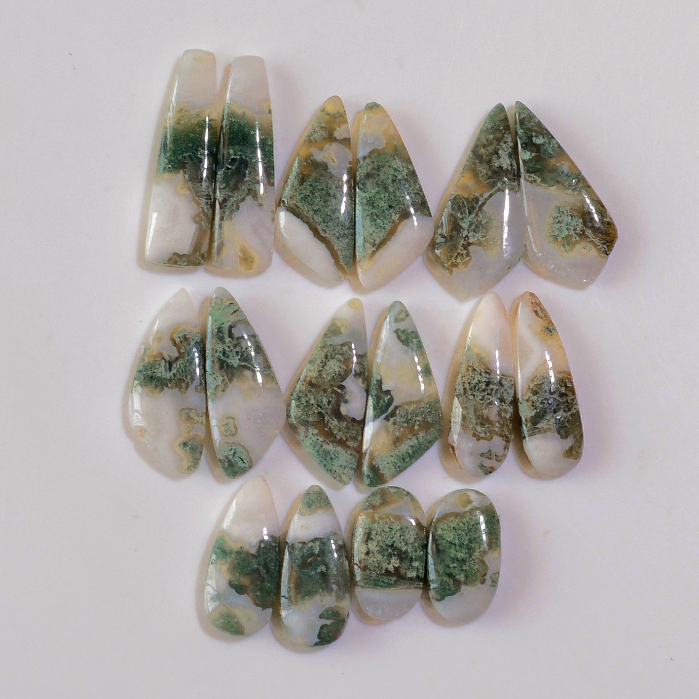 8 Pairs 159 Cts Natural Green Moss Agate Cabochon Gemstone Hnadmade Earrings Pairs Lot 30x7 17x8mm 18785