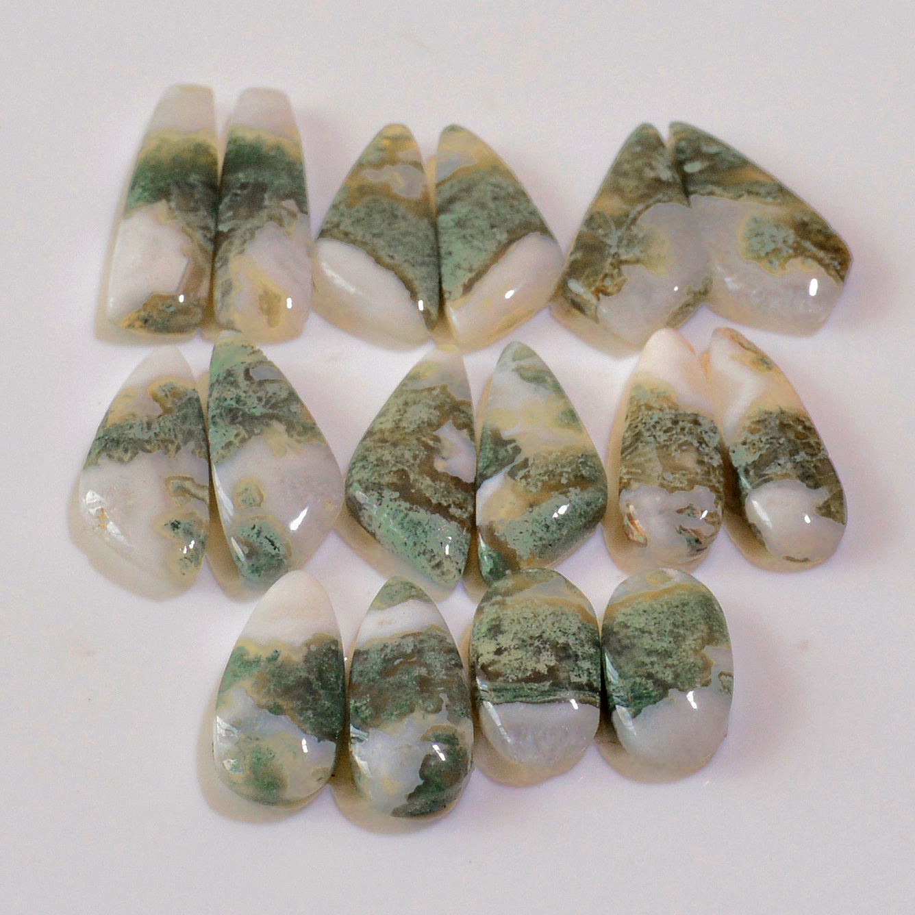 8 Pairs 159 Cts Natural Green Moss Agate Cabochon Gemstone Hnadmade Earrings Pairs Lot 30x7 17x8mm 18785